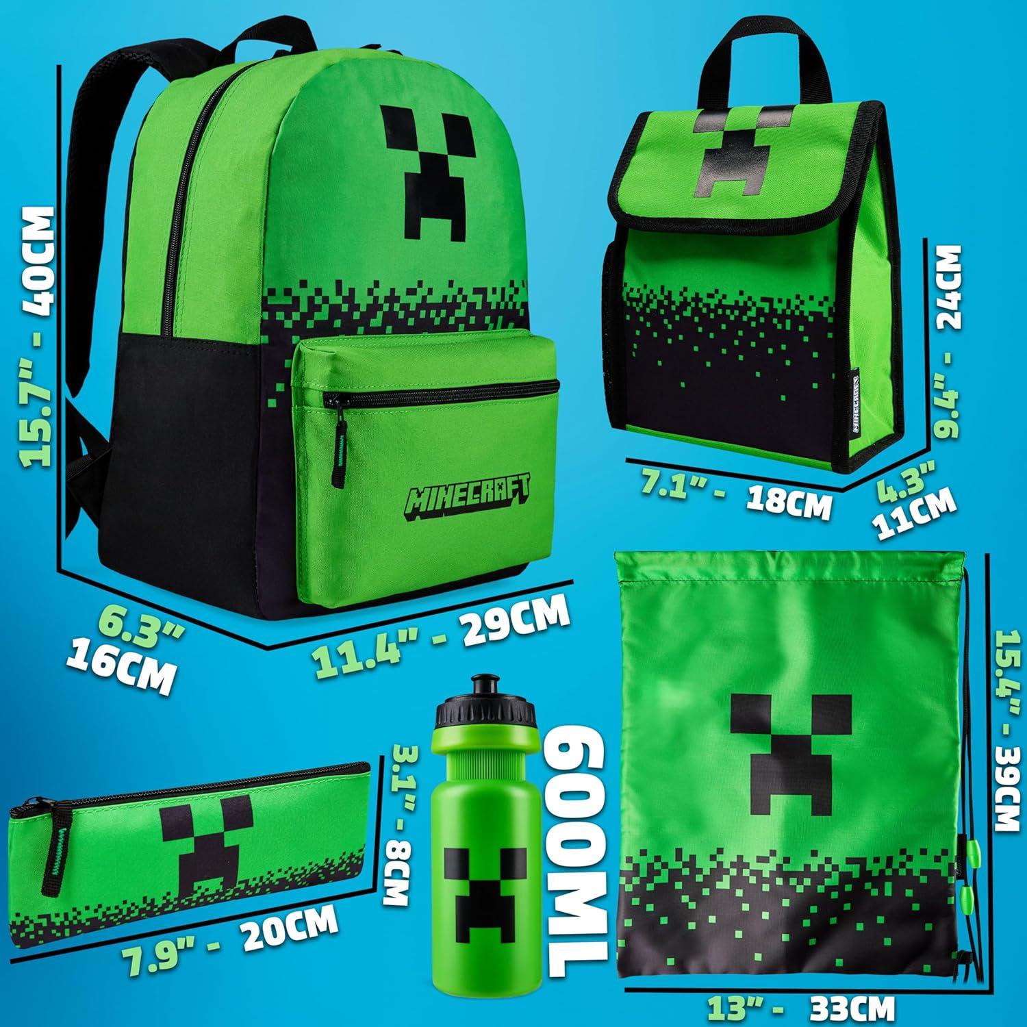 Conjunto de Mochilas Minecraft 5 Piezas Verde con Accesorios