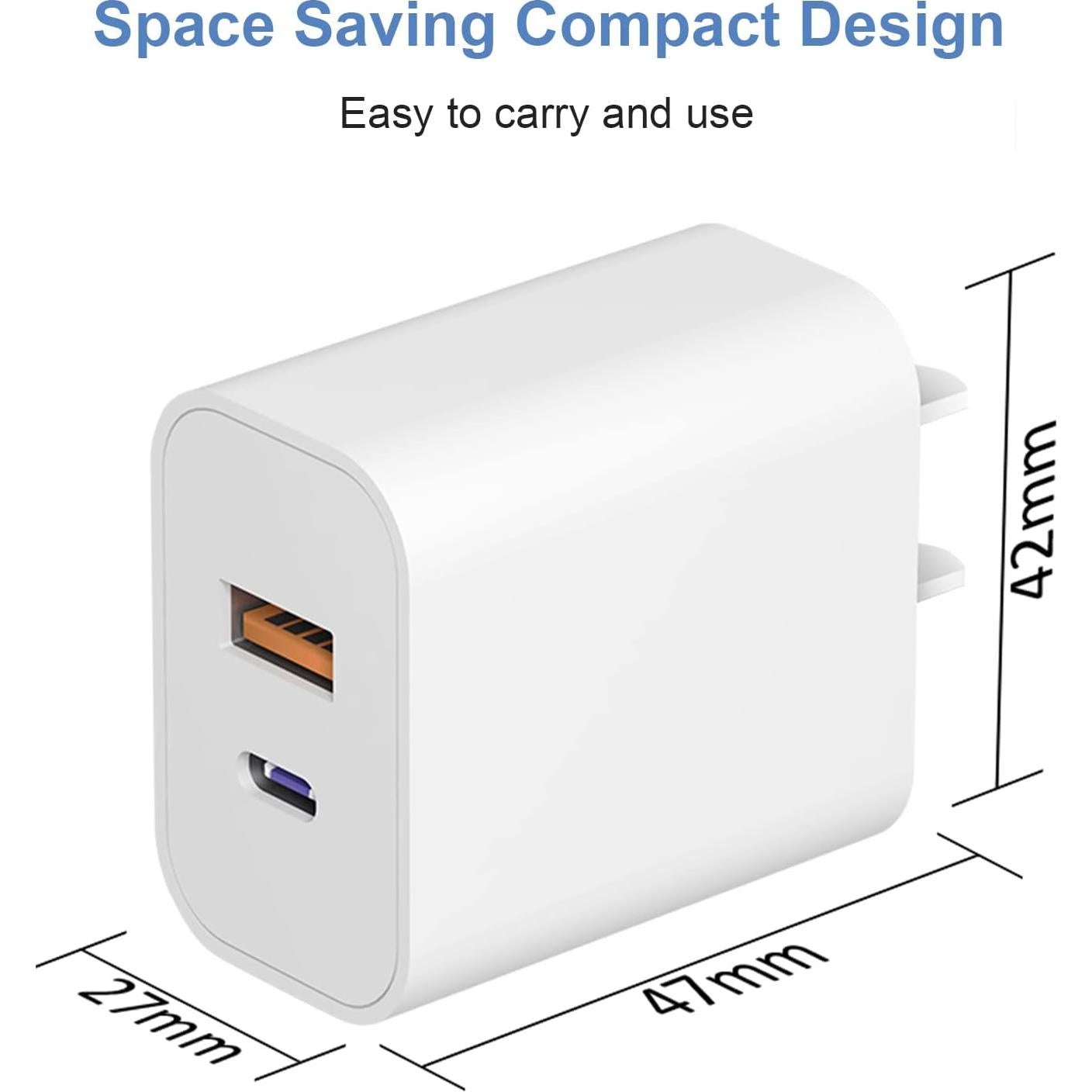 Cargador USB C Doble Puerto 20W ROMITAZ Carga Rápida 2Pack