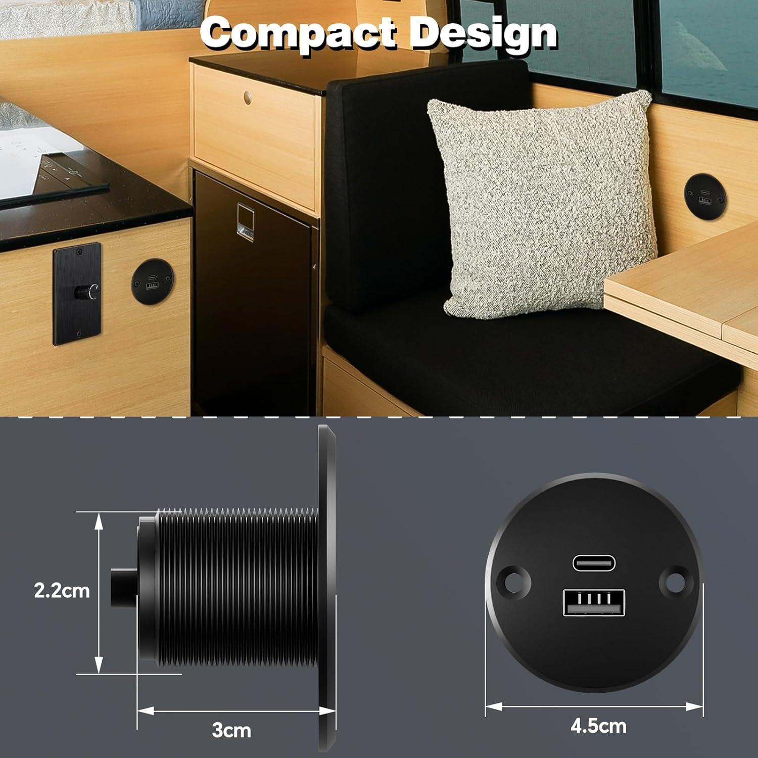 Cargador USB RV Acegoo 12V/24V Tipo A y C 24W Rápido