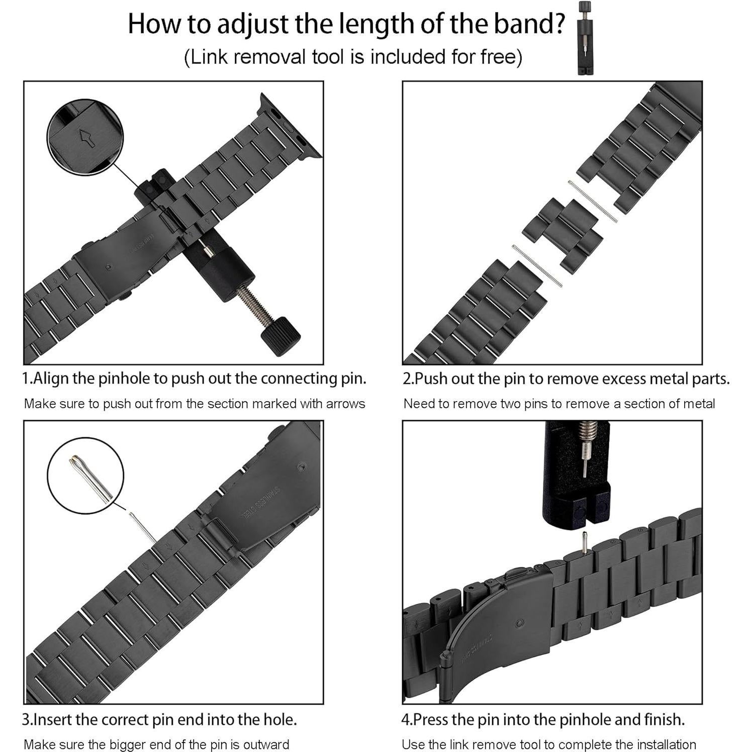 Banda de Metal Inoxidable para Apple Watch 41/40/38mm - Negro