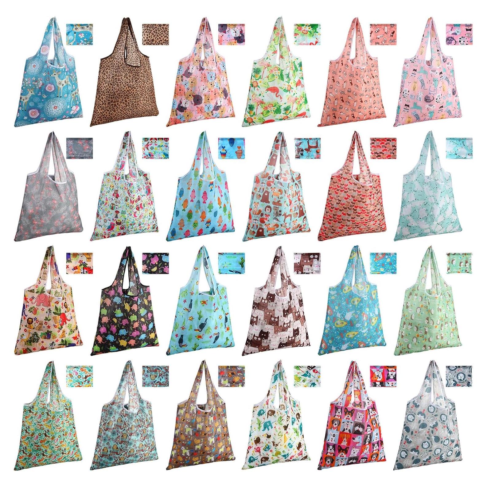 Eccliy 24 Bolsas de Compras Reutilizables Plegables Multicolores