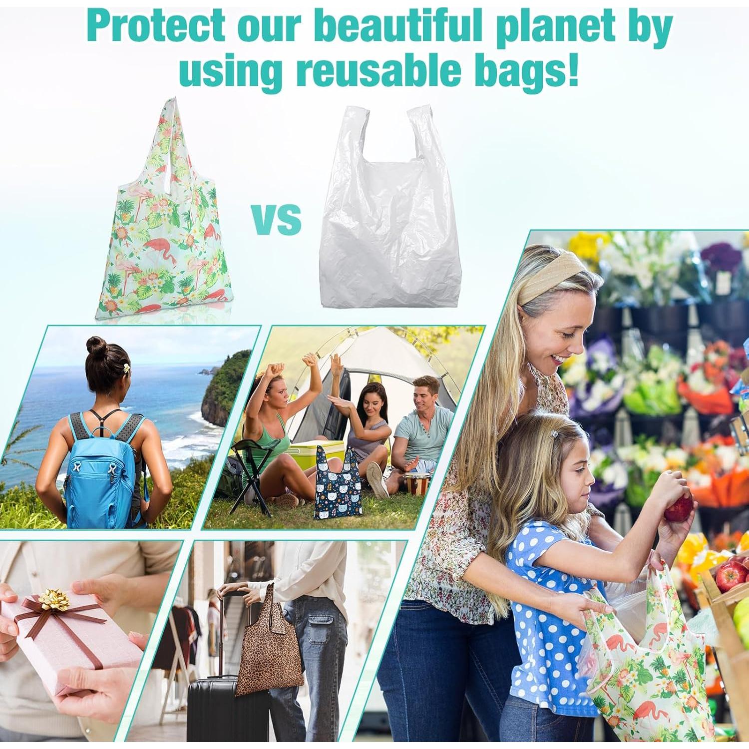 Eccliy 24 Bolsas de Compras Reutilizables Plegables Multicolores