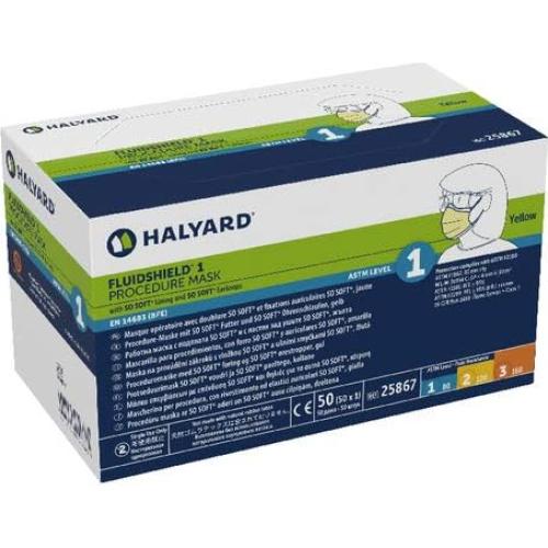 Mascarillas Desechables Halyard FLUIDSHIELD 1 Amarillo - Caja 50