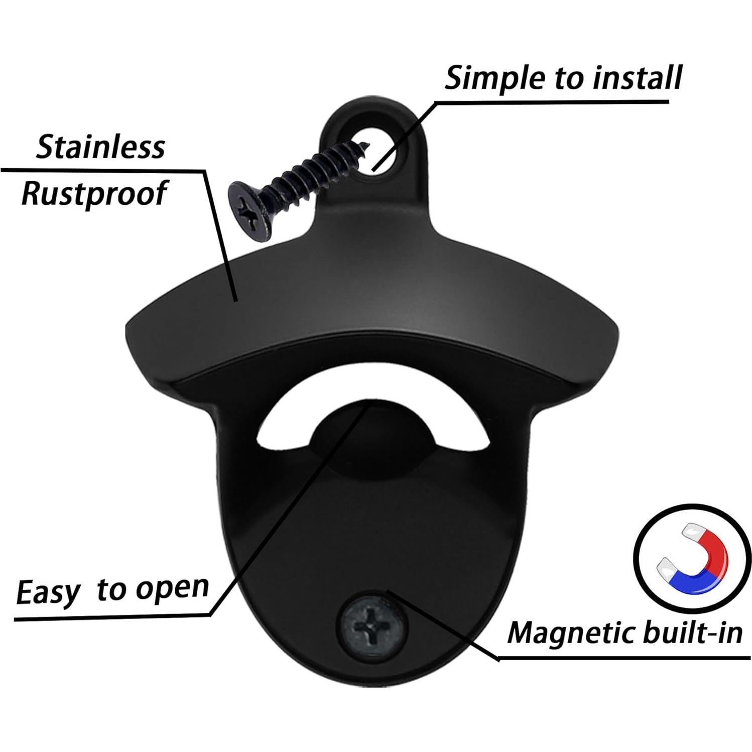 Abrebotellas Magnético Luwanburg Negro Montado en Pared