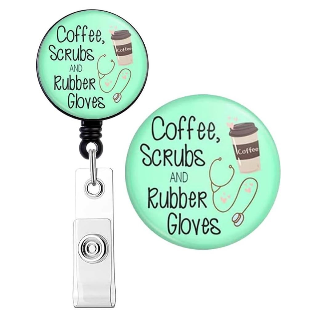 Portabotones Retráctil HASFINE Scrubs de Café con Clip