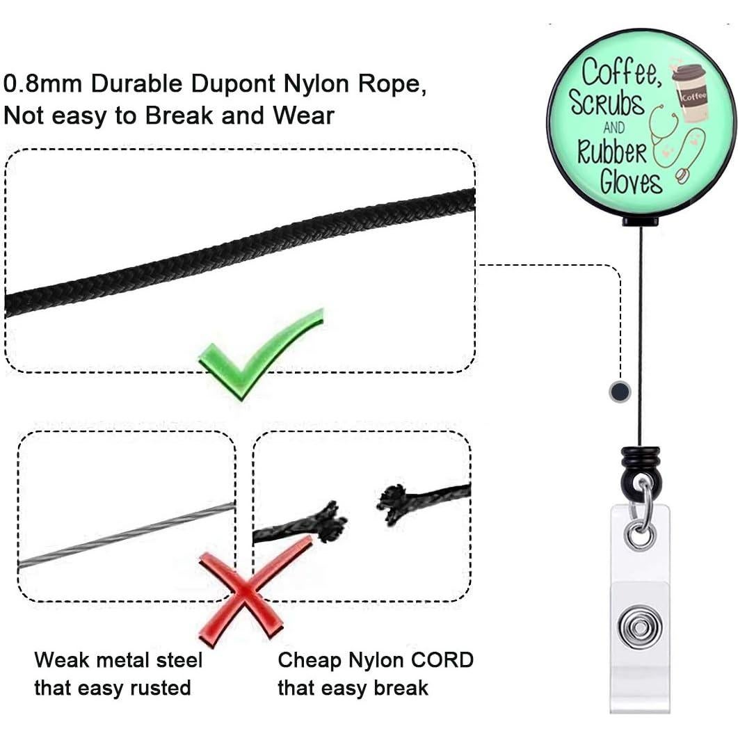 Portabotones Retráctil HASFINE Scrubs de Café con Clip