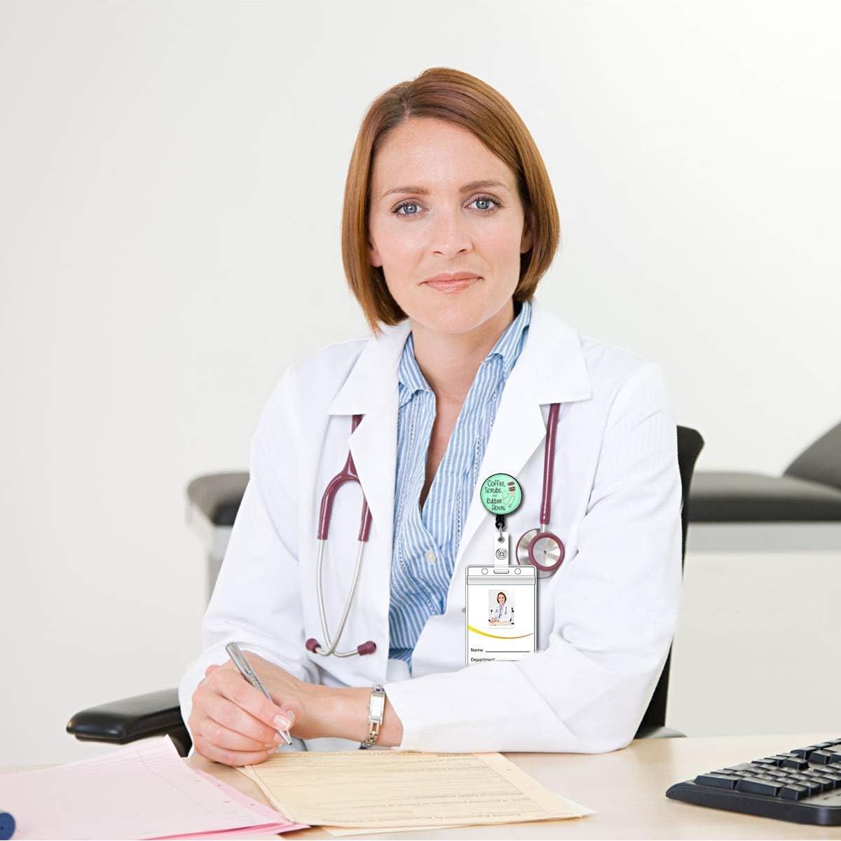 Portabotones Retráctil HASFINE Scrubs de Café con Clip