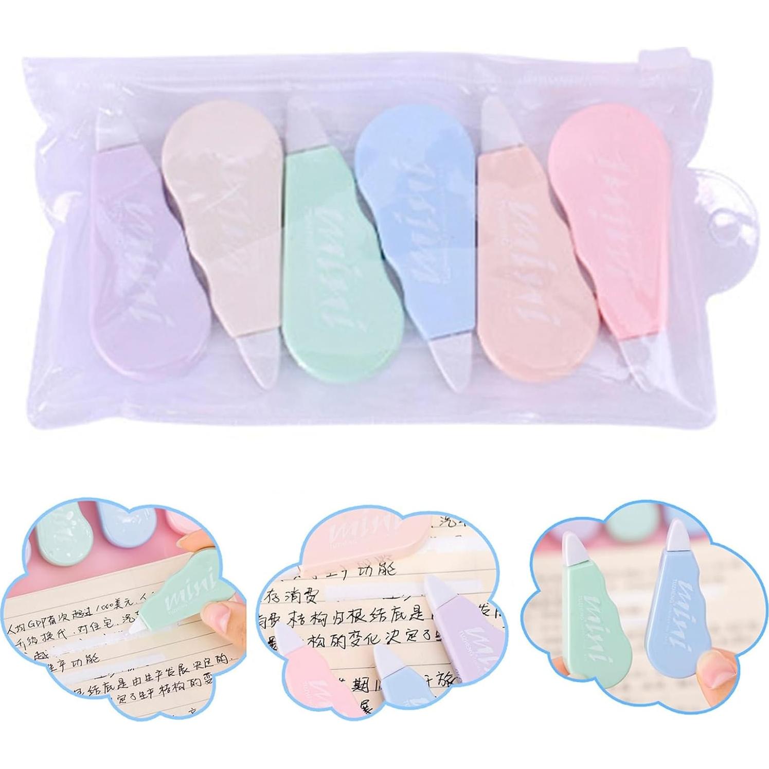 TOLUON 6 Pcs Correction Tape,Mini Sweet Correction Tape,Cute Kawaii Macaron Color Correction Tape,Portable Smooth Gears Easy Coverage Correction Tape, School Office Stationery Supplies Multicolor