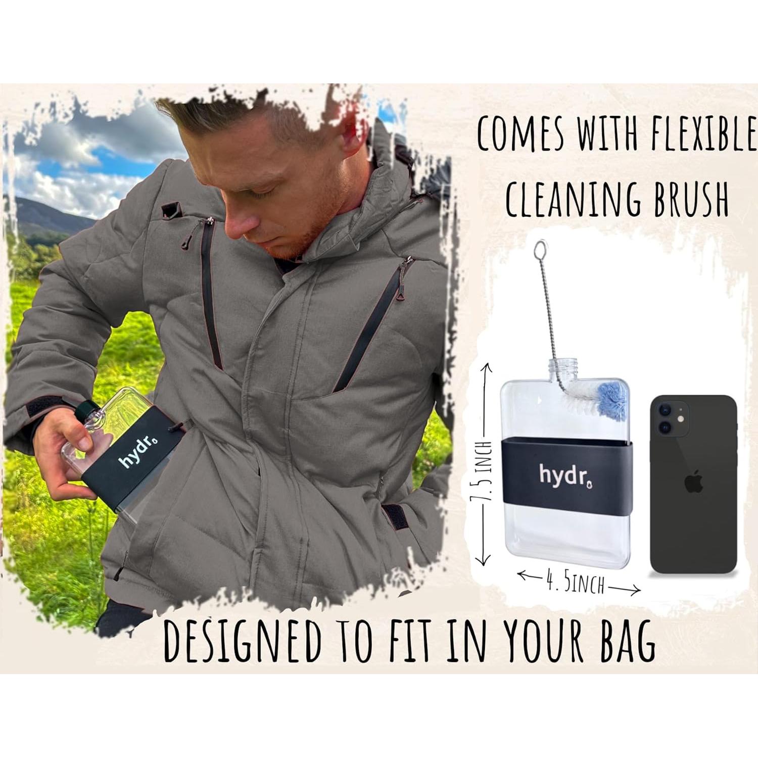 Botella de Agua Plana 425ml hydr Negra Libre de BPA