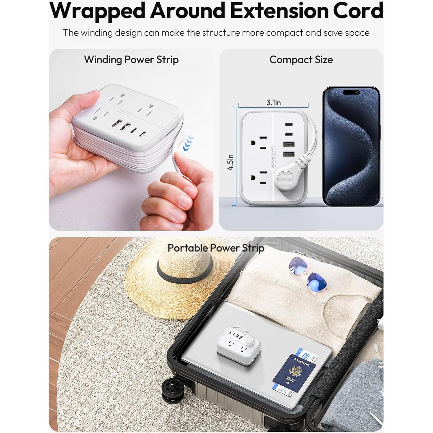 Regleta de Viaje NTONPOWER 6 Salidas 4 USB Carga Rápida