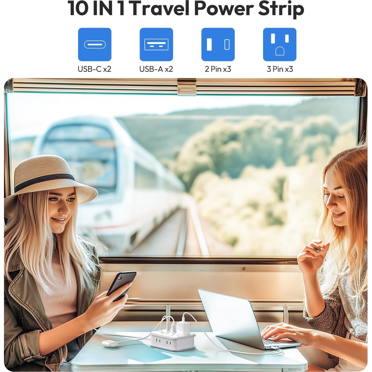 Regleta de Viaje NTONPOWER 6 Salidas 4 USB Carga Rápida