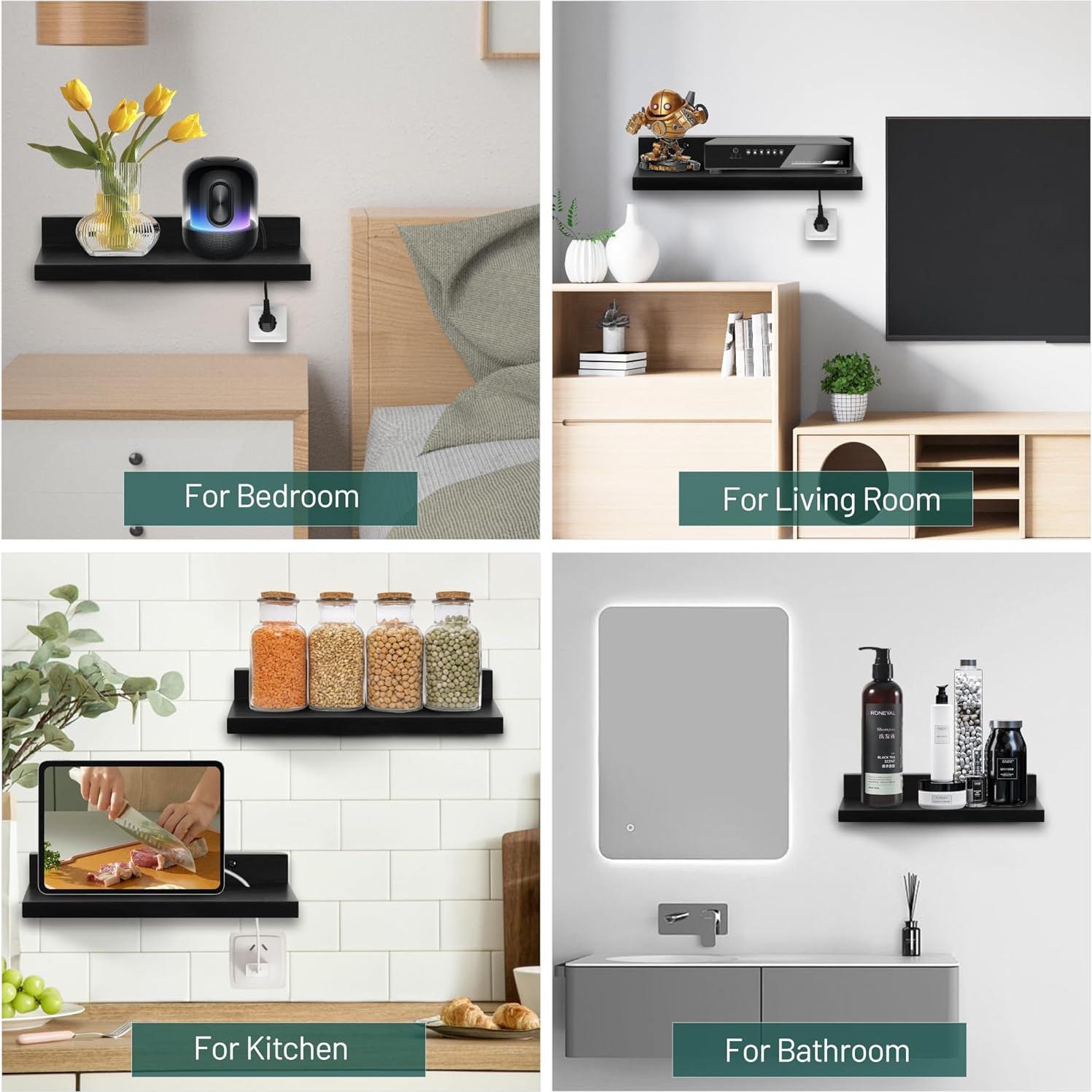 Estante Flotante Pequeño NIUBEST para Pared - 22.86x10.16cm, Negro