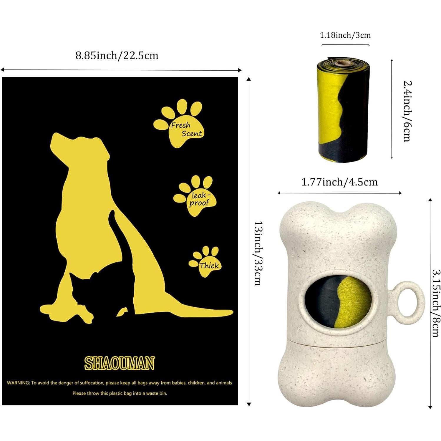 Dispensador de bolsas para excremento de perro SHAOMAN con 15 bolsas