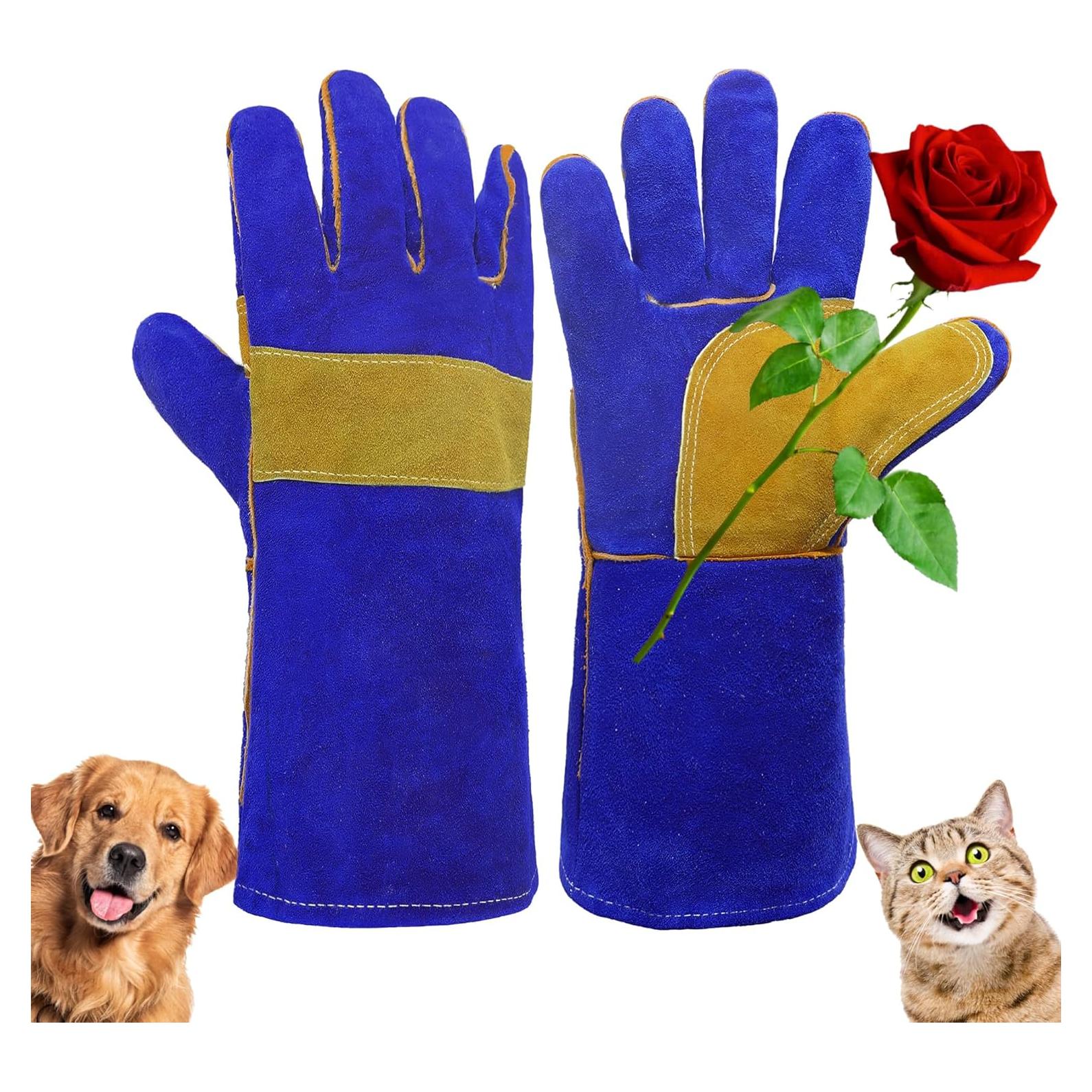 Guantes de Manejo de Animales HANDLANDY - Protección a Prueba de Mordeduras y Espinas - Talla Única 35.56 cm - Azul Real