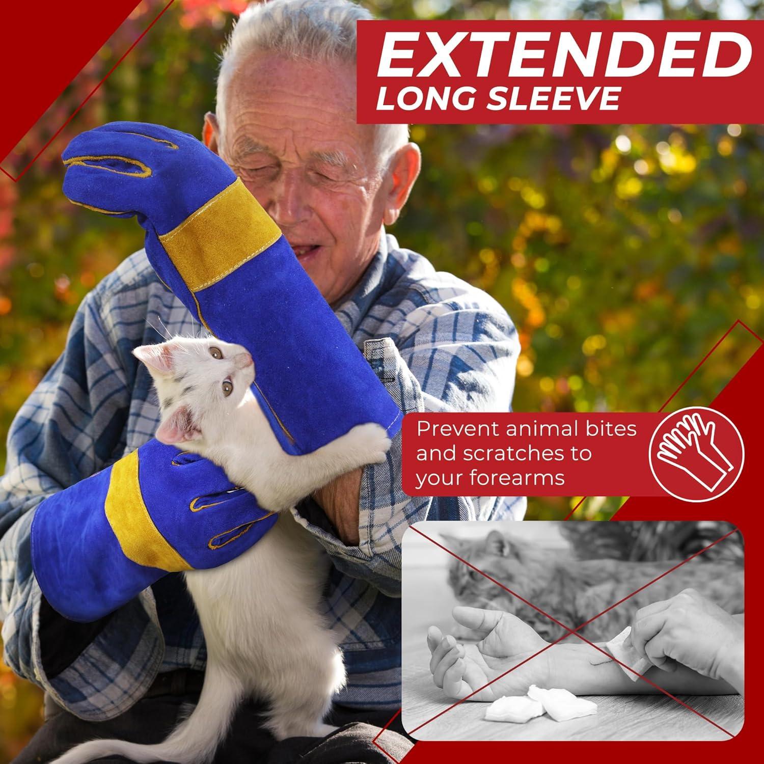 Guantes de Manejo de Animales HANDLANDY - Protección a Prueba de Mordeduras y Espinas - Talla Única 35.56 cm - Azul Real