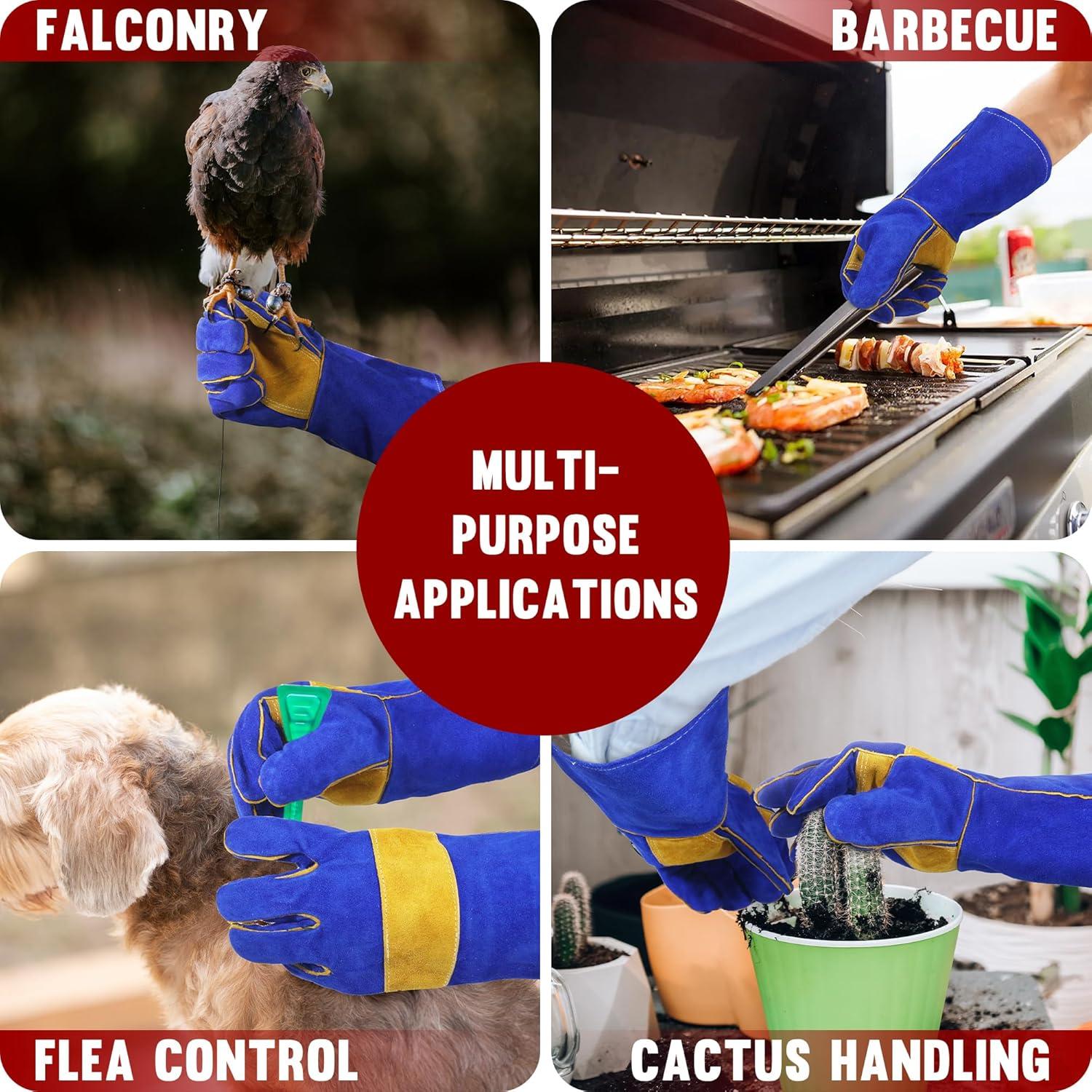 Guantes de Manejo de Animales HANDLANDY - Protección a Prueba de Mordeduras y Espinas - Talla Única 35.56 cm - Azul Real