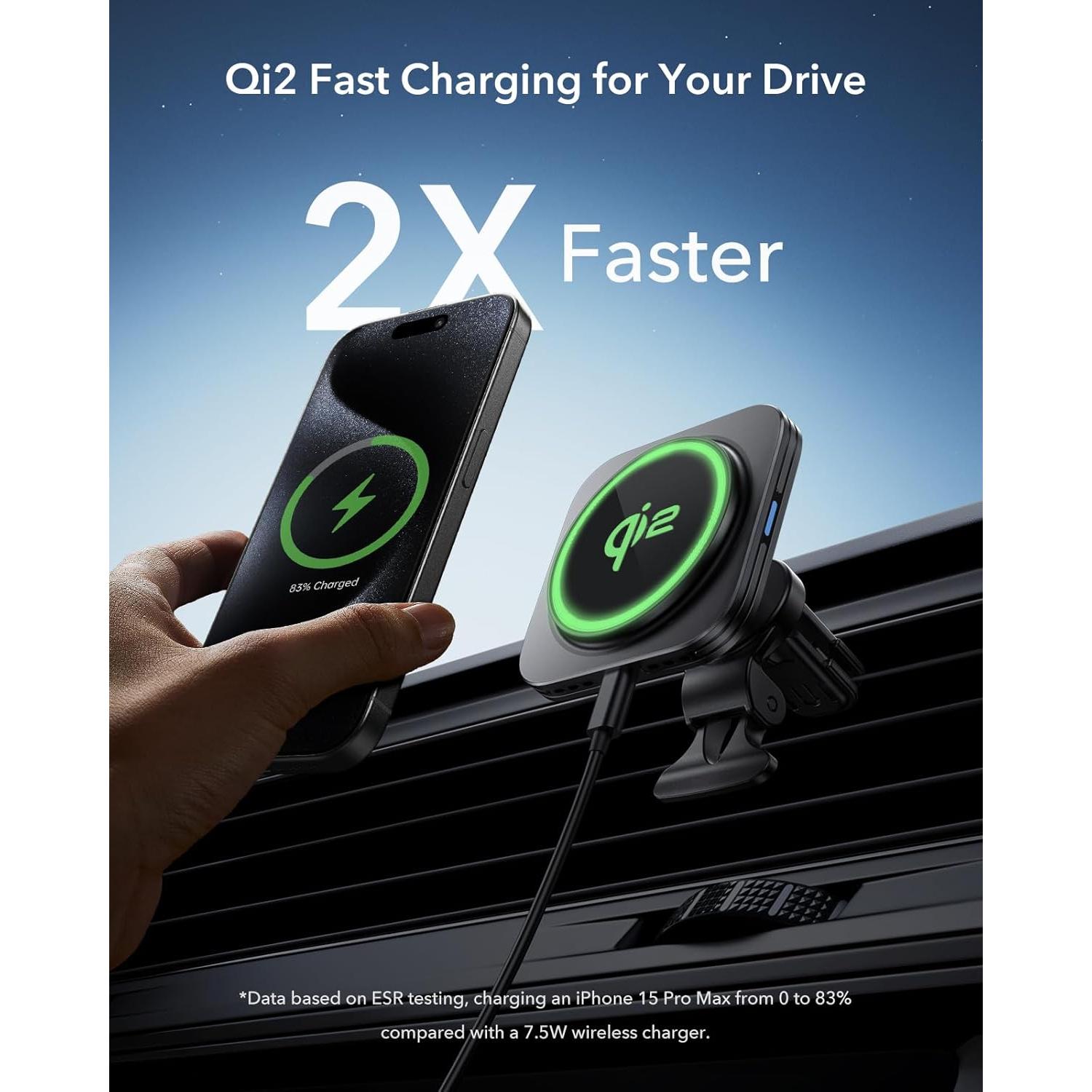Cargador Inalámbrico Magnético para Coche ESR Qi2 15W Negro