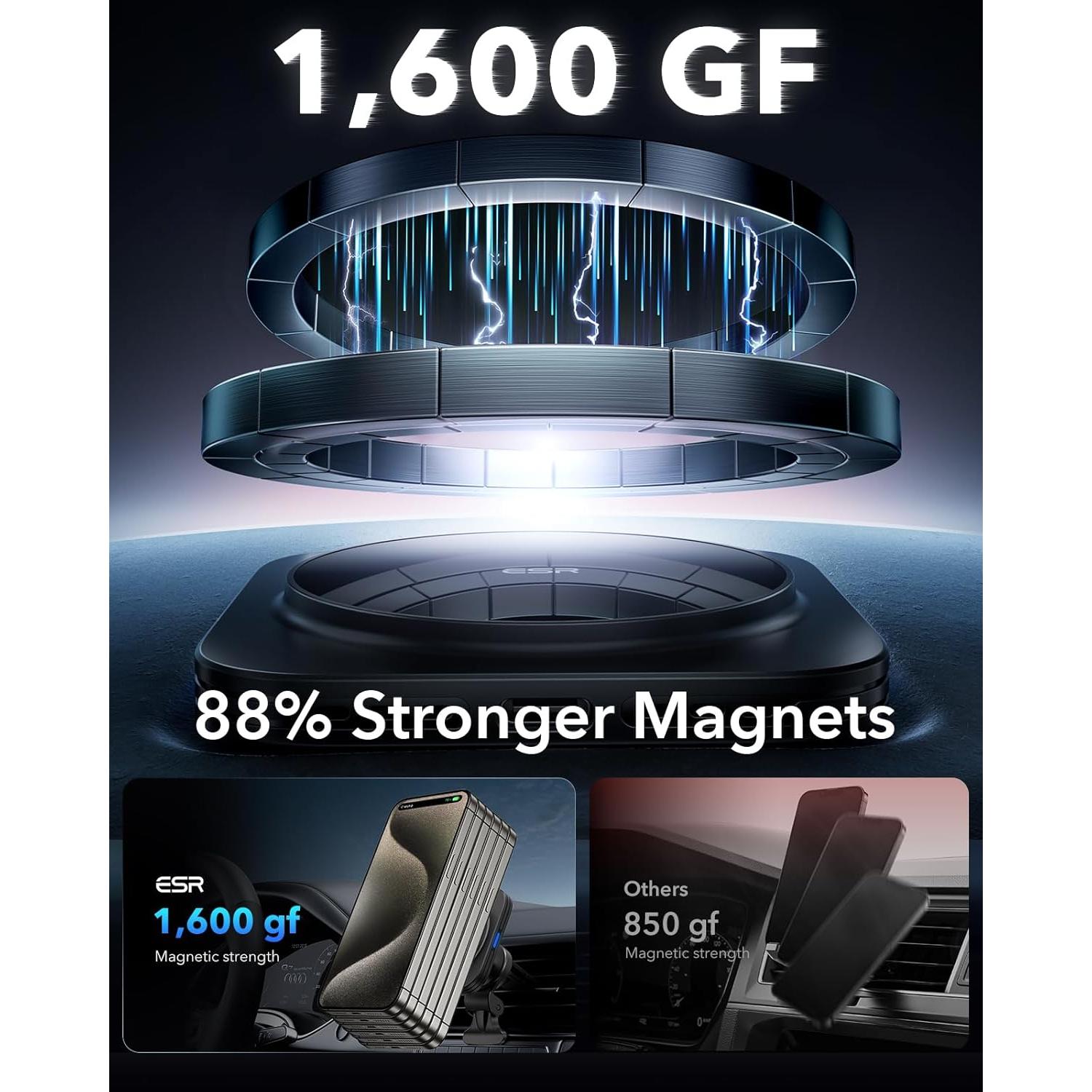 Cargador Inalámbrico Magnético para Coche ESR Qi2 15W Negro