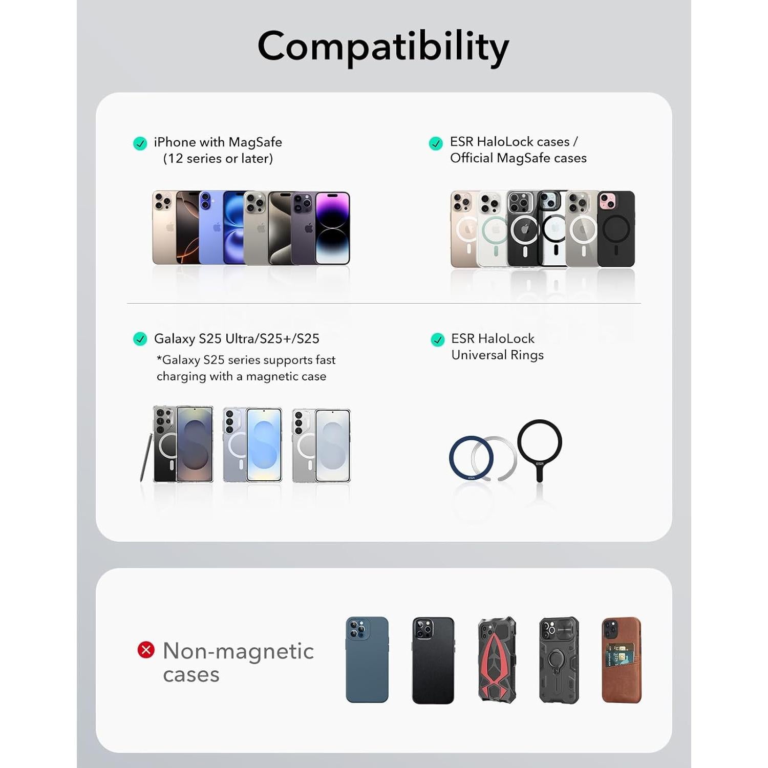 Cargador Inalámbrico Magnético para Coche ESR Qi2 15W Negro