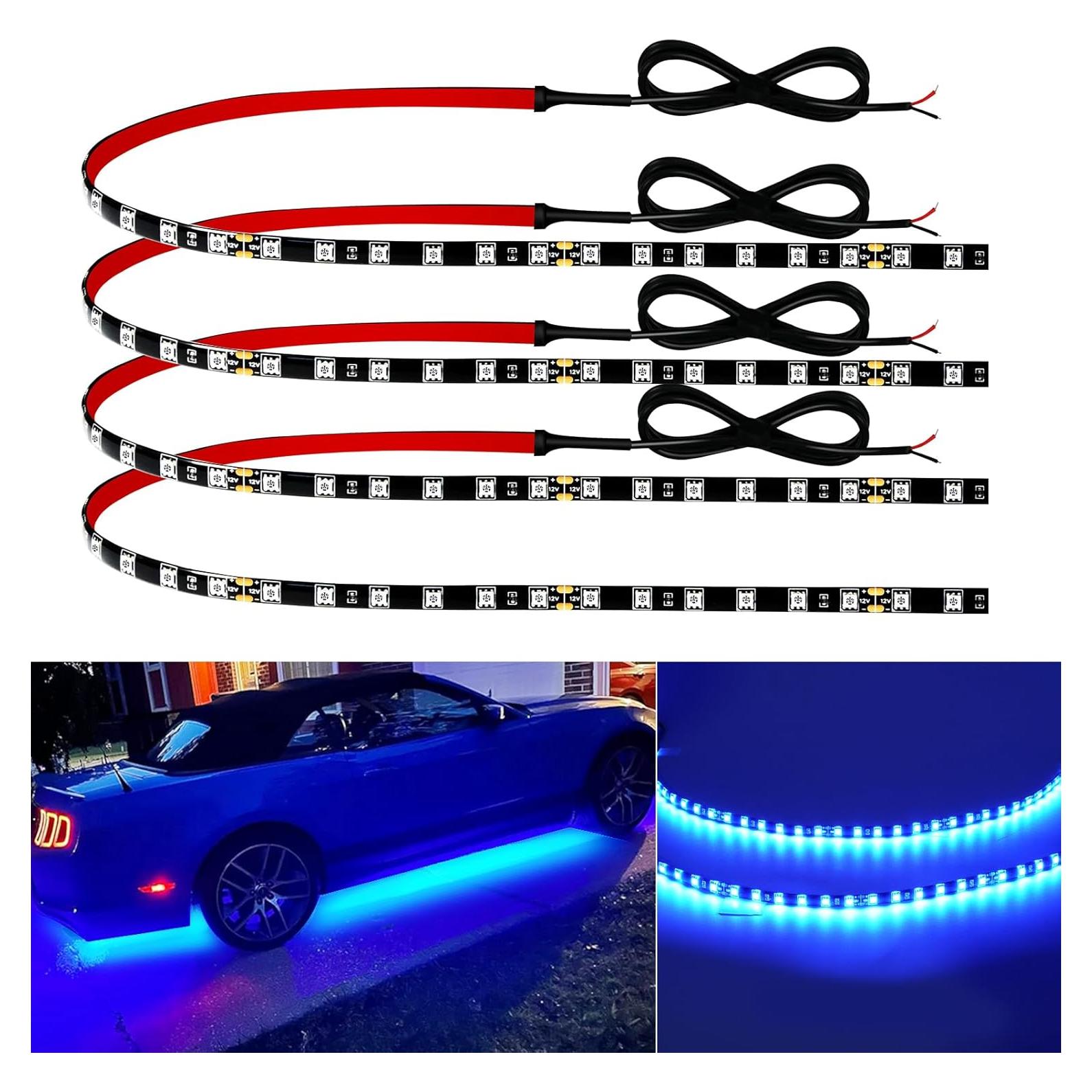 Keiurot Car Led Strip Lights 24" Connectable Blue Led Light Strip for Cars Boat Marine Golf Cart Trucks Waterproof 12V Led Light Strip, 4Pack