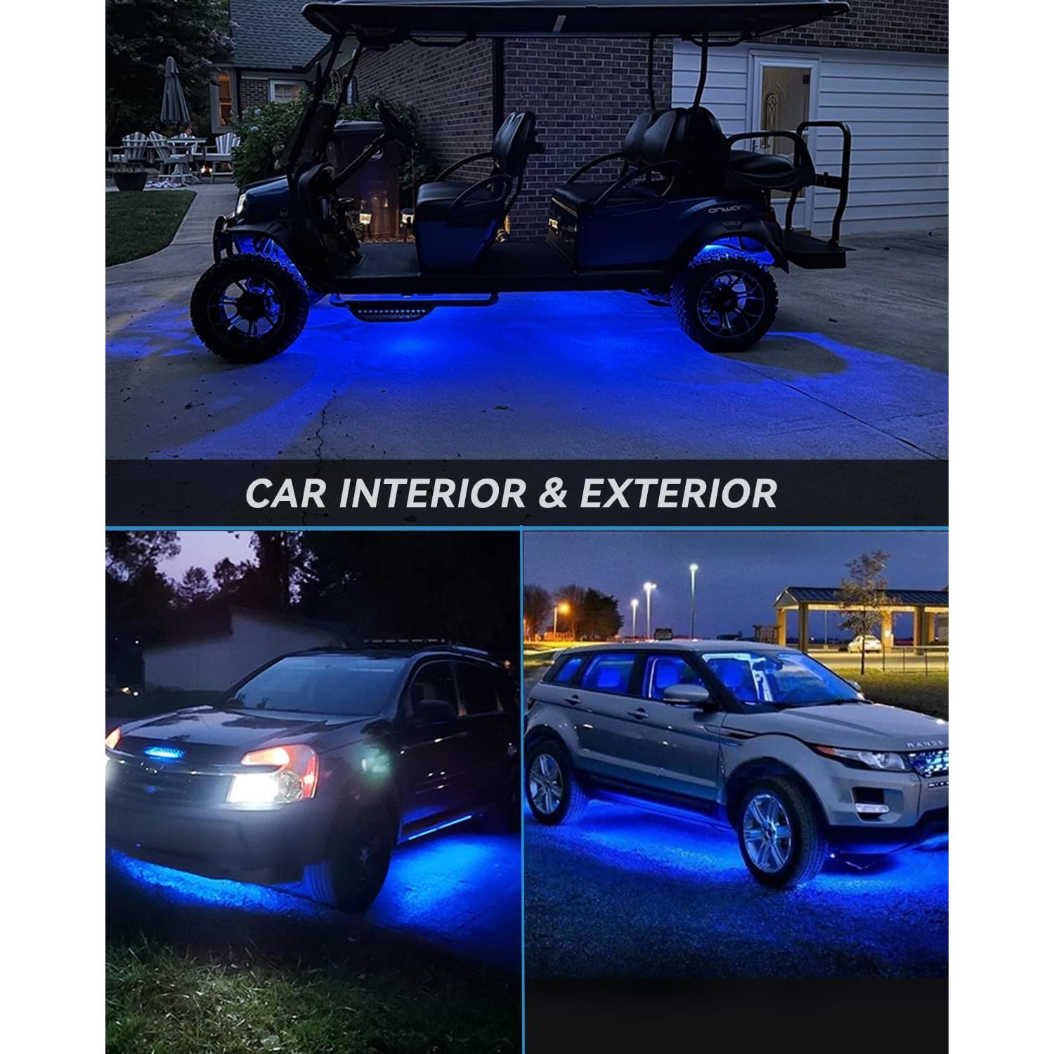 Keiurot Car Led Strip Lights 24" Connectable Blue Led Light Strip for Cars Boat Marine Golf Cart Trucks Waterproof 12V Led Light Strip, 4Pack