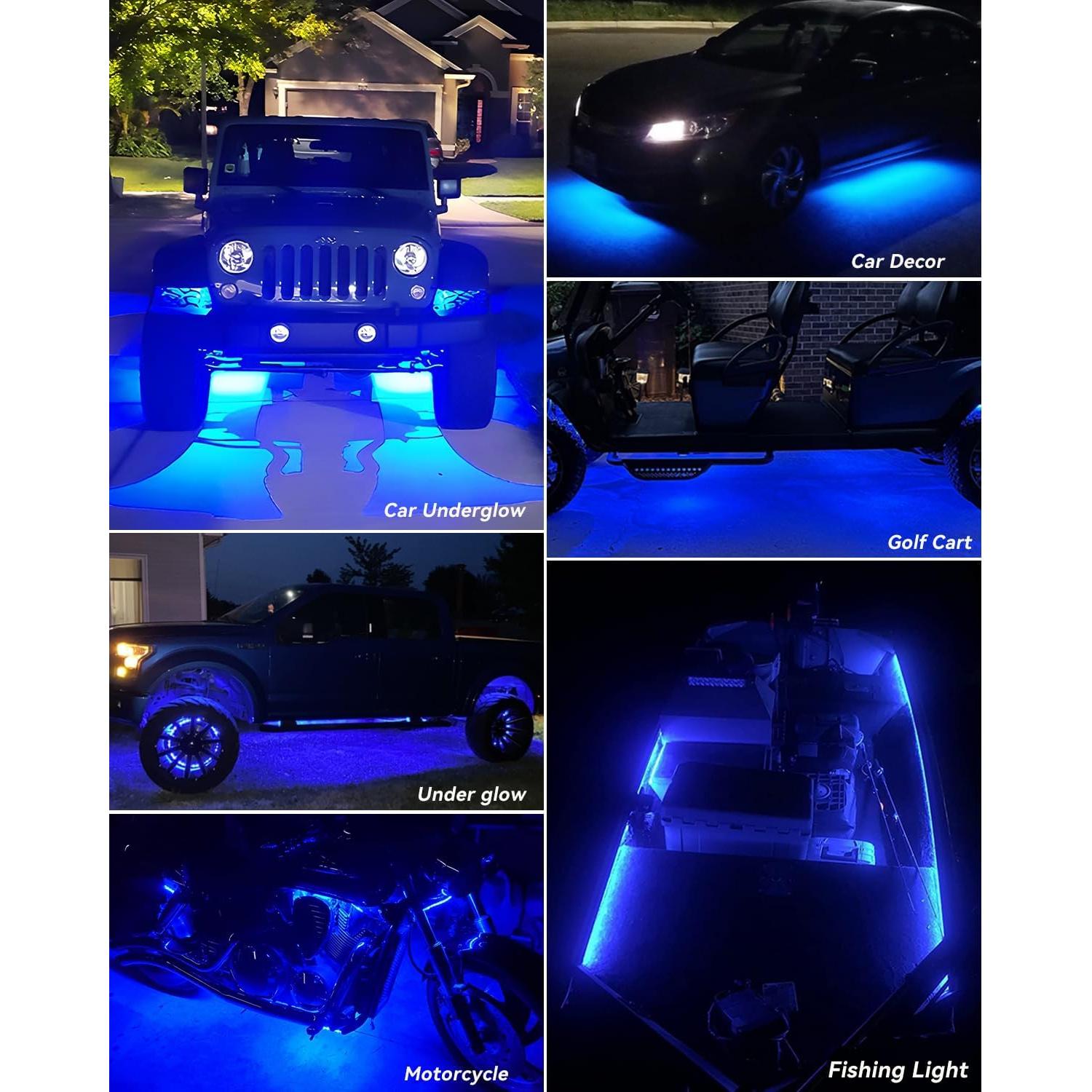 Keiurot Car Led Strip Lights 24" Connectable Blue Led Light Strip for Cars Boat Marine Golf Cart Trucks Waterproof 12V Led Light Strip, 4Pack