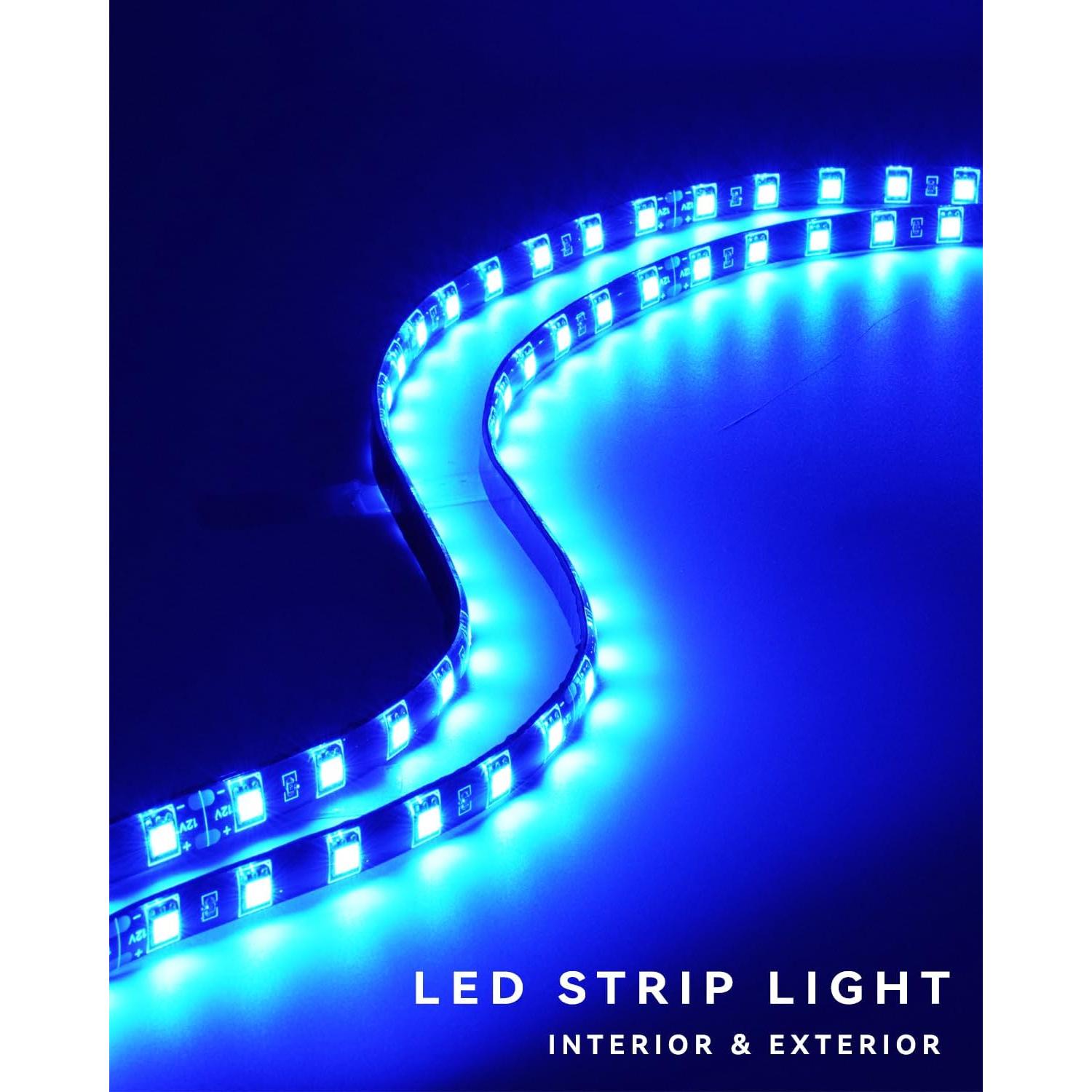 Keiurot Car Led Strip Lights 24" Connectable Blue Led Light Strip for Cars Boat Marine Golf Cart Trucks Waterproof 12V Led Light Strip, 4Pack
