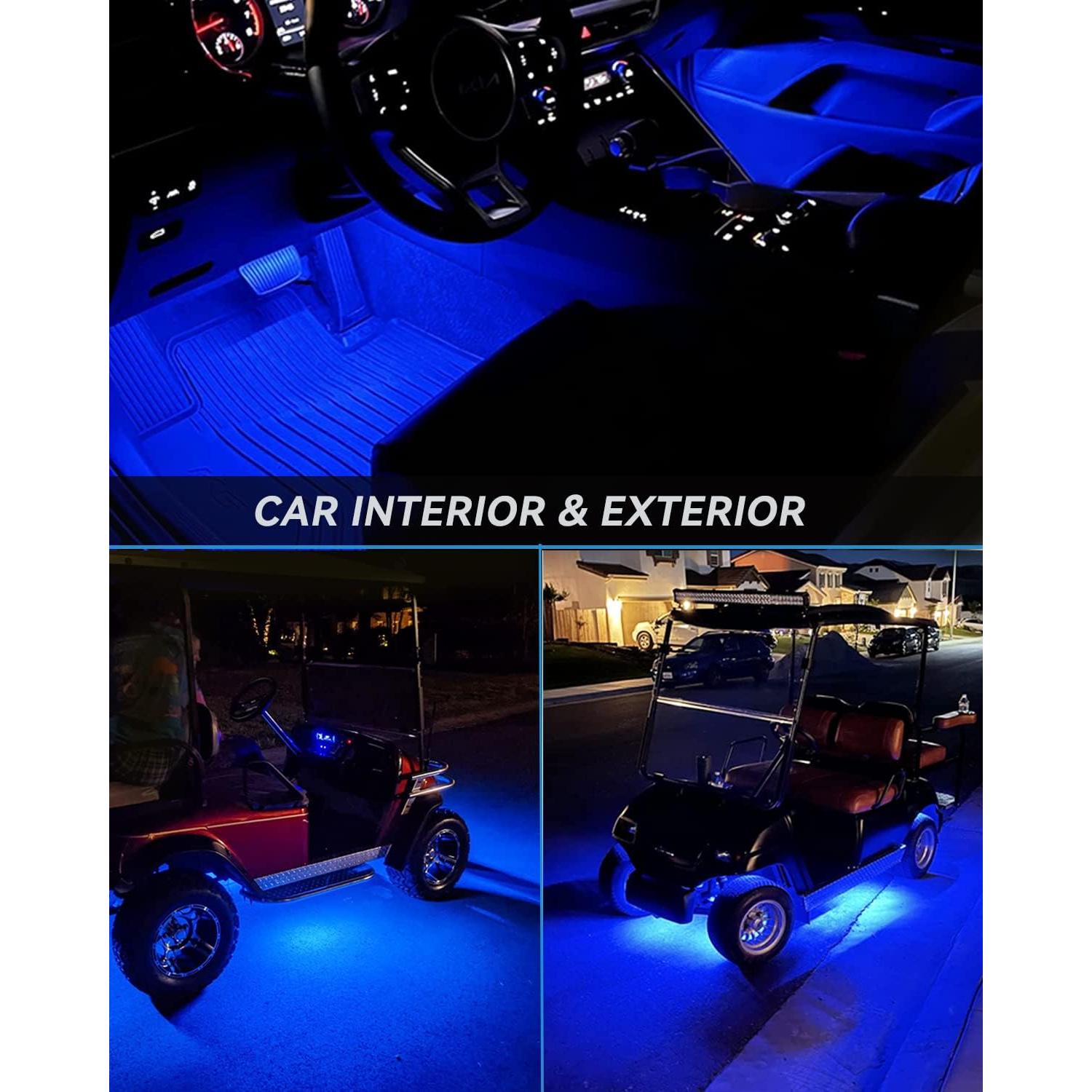 Keiurot Car Led Strip Lights 24" Connectable Blue Led Light Strip for Cars Boat Marine Golf Cart Trucks Waterproof 12V Led Light Strip, 4Pack