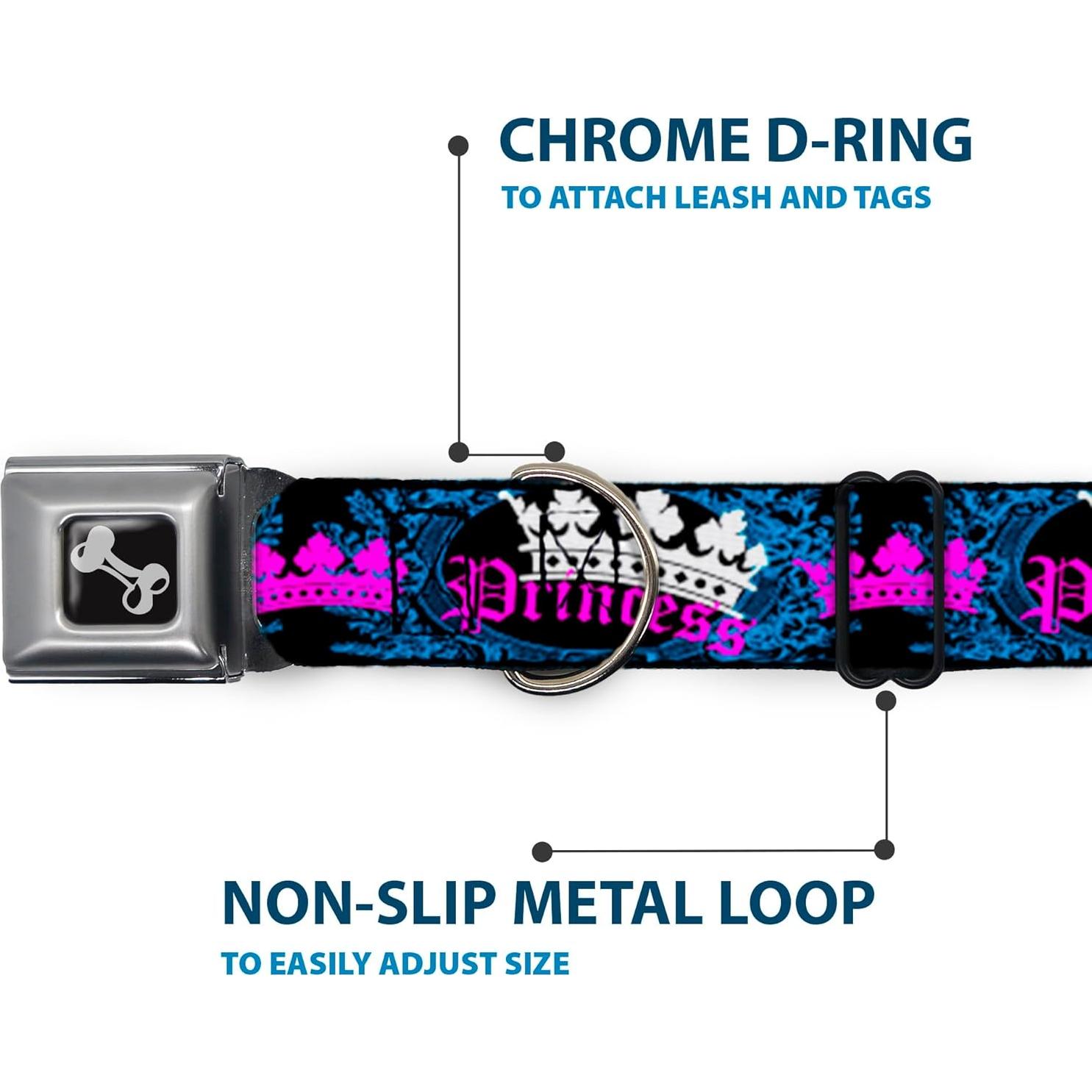 Collar para Perro Buckle-Down Princesa Ovalado Negro/Turquesa 2.54cm