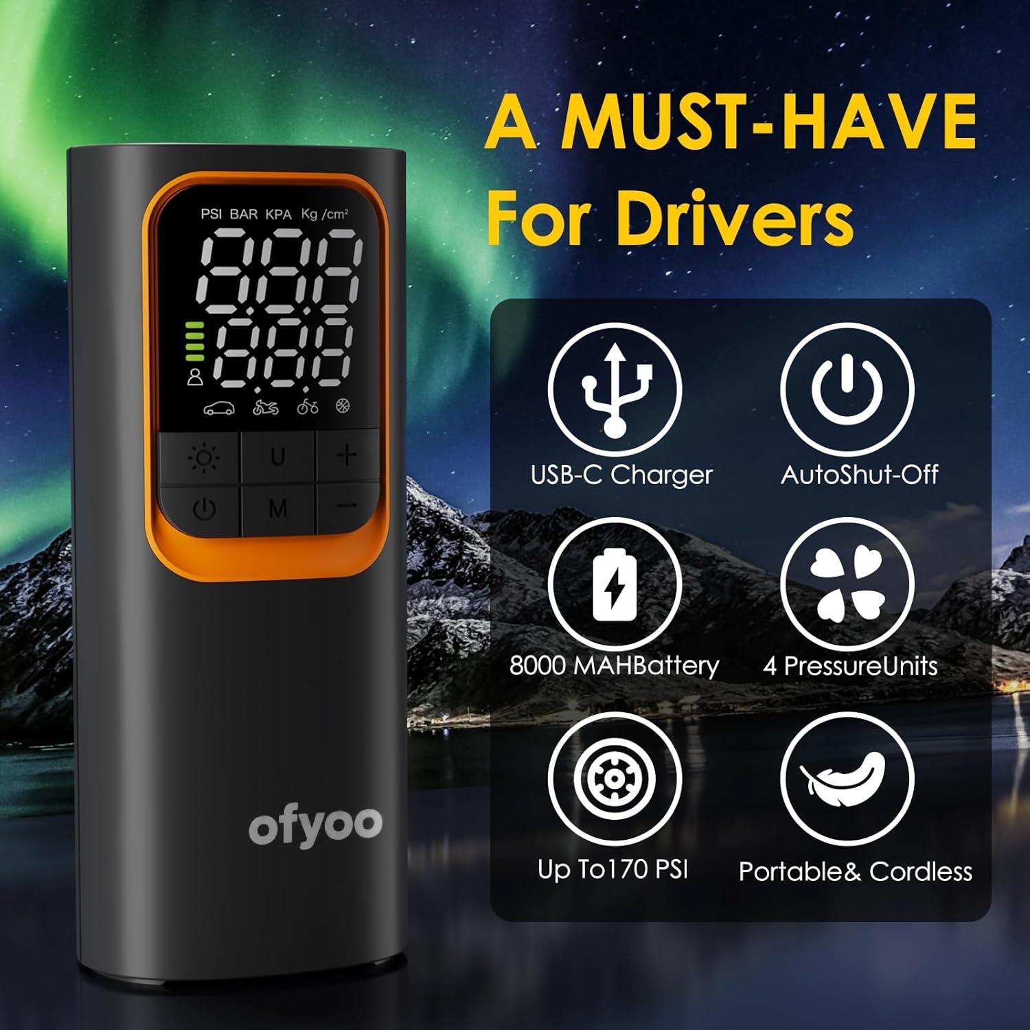 Compresor de Aire Portátil OFYOO CQB-T10 170 PSI Batería