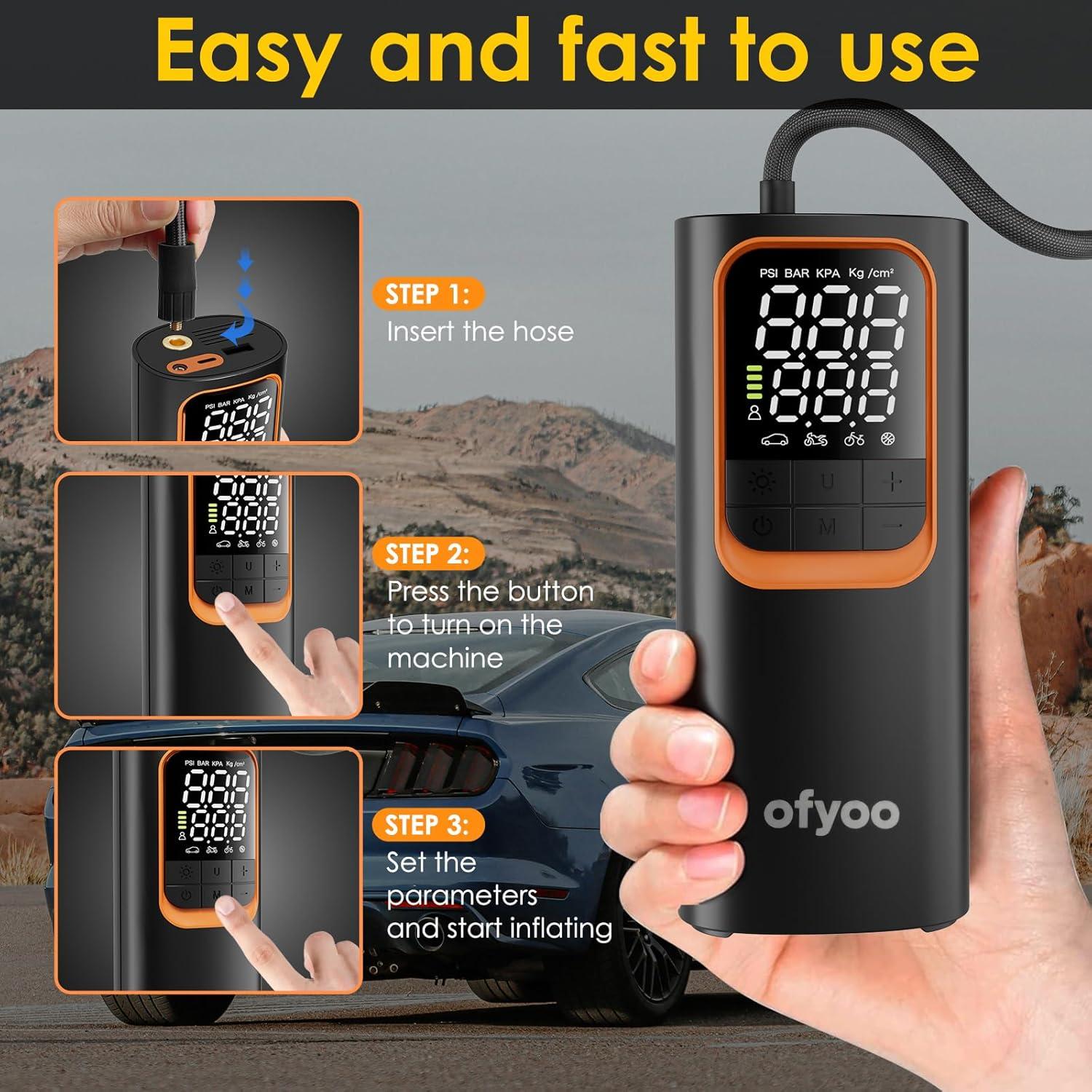 Compresor de Aire Portátil OFYOO CQB-T10 170 PSI Batería