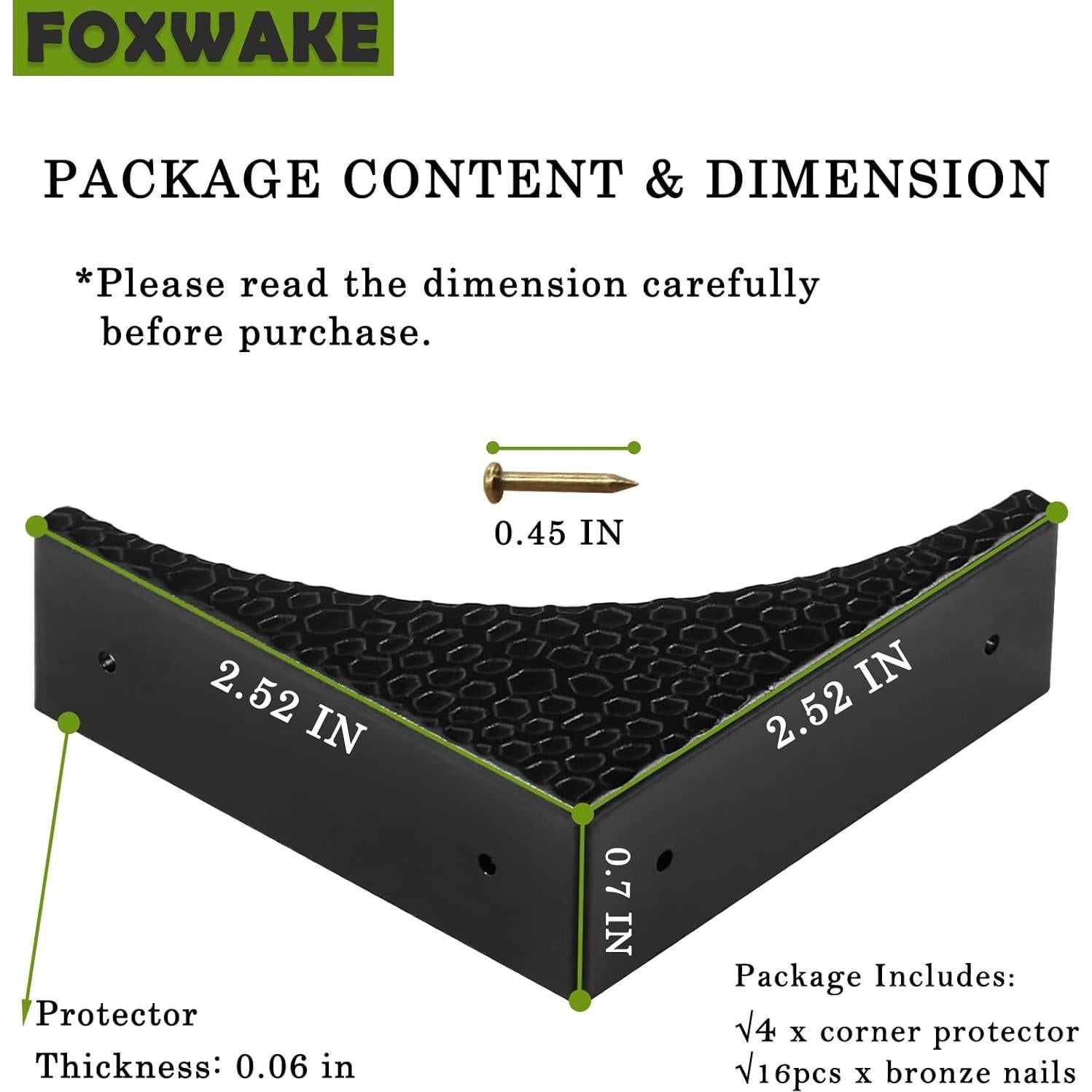 Protectores de Esquinas de Metal Negro Foxwake - 4 Pcs 6.5 cm
