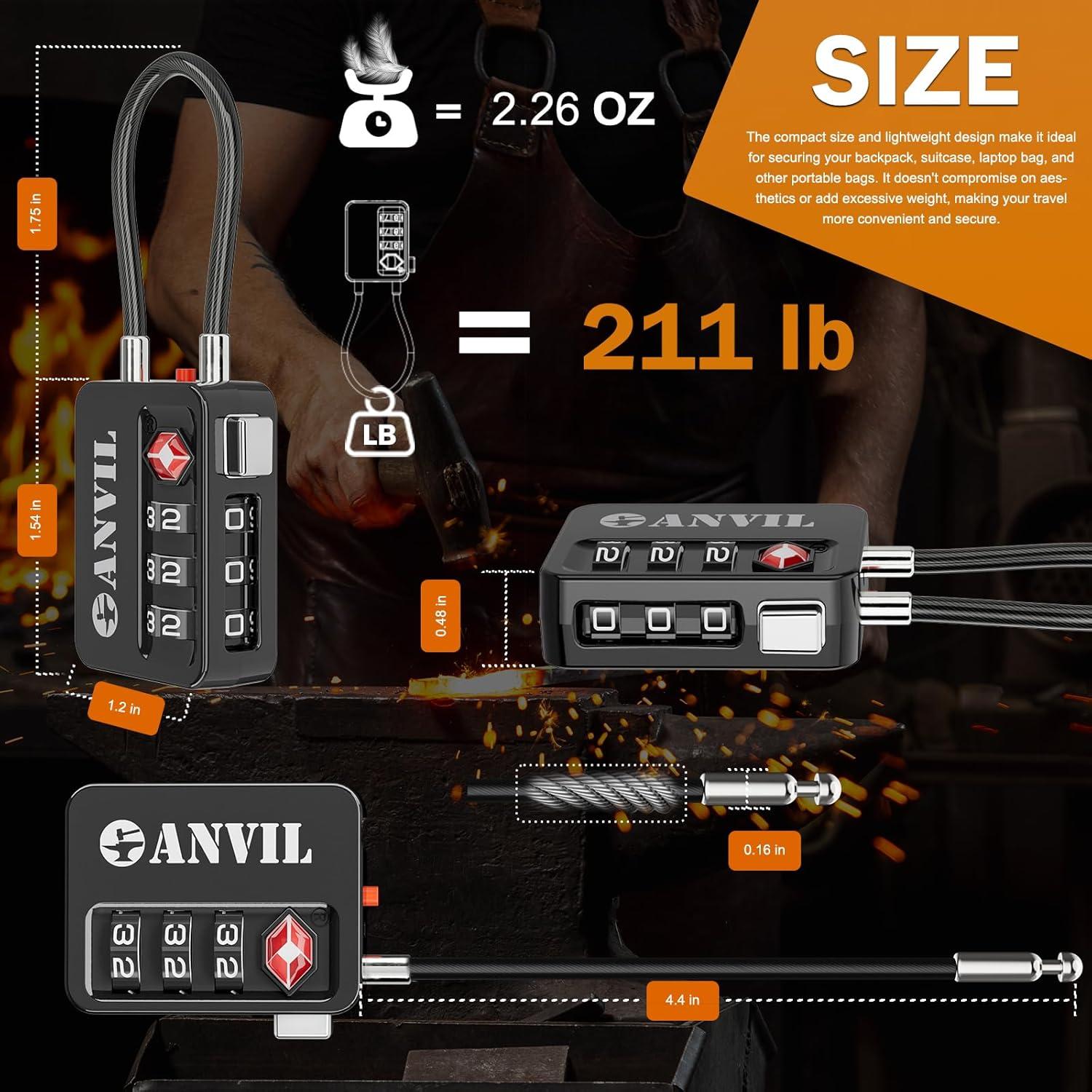 Candados TSA ANVIL de Combinación para Equipaje - 2 Unidades