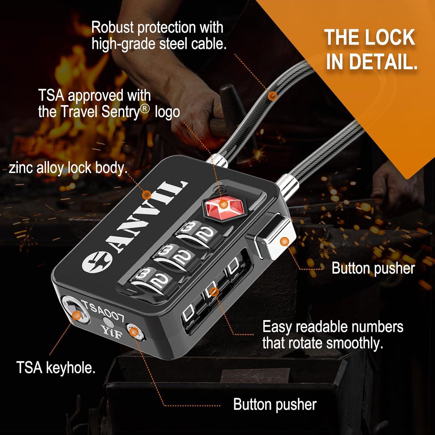 Candados TSA ANVIL de Combinación para Equipaje - 2 Unidades