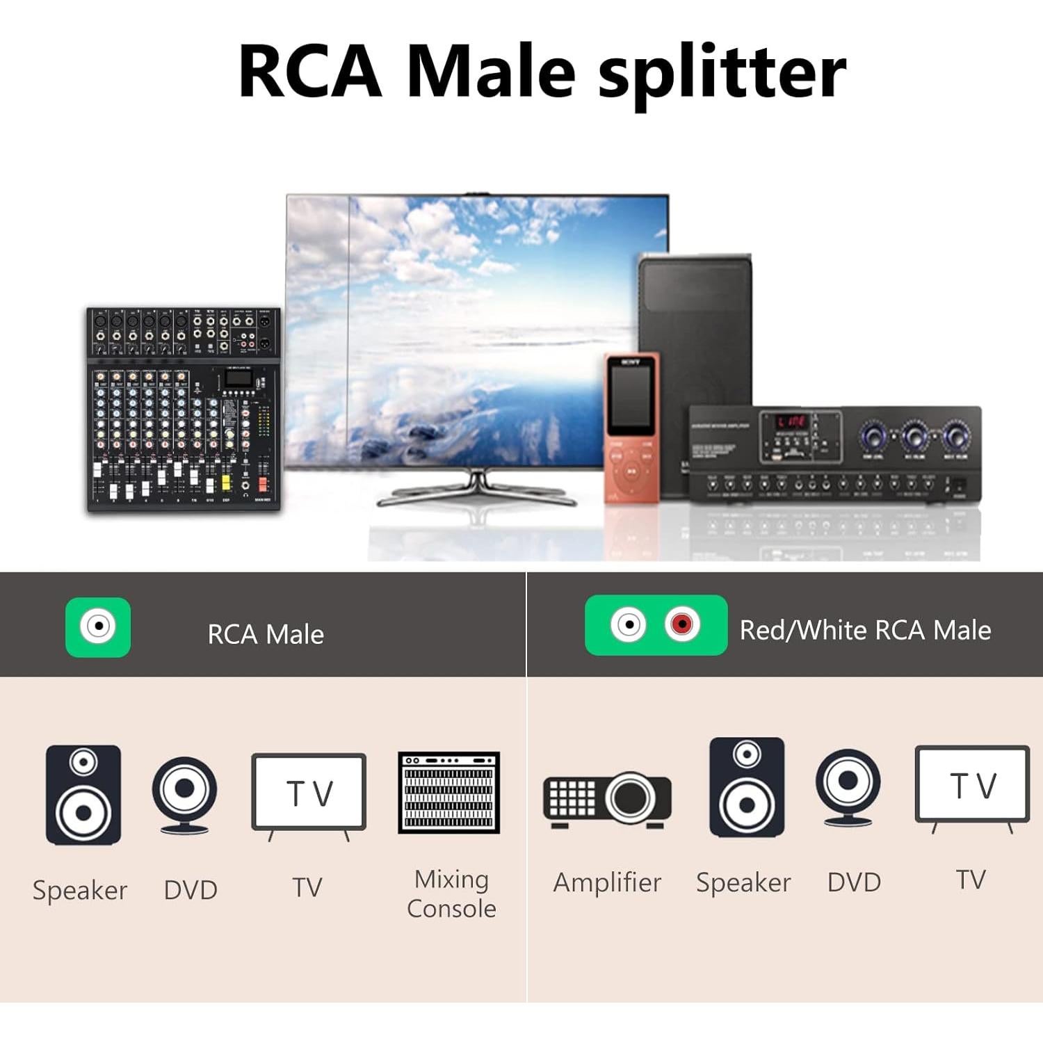 Cable Splitter RCA Macho a 2 Machos Devinal 1m Baño de Oro