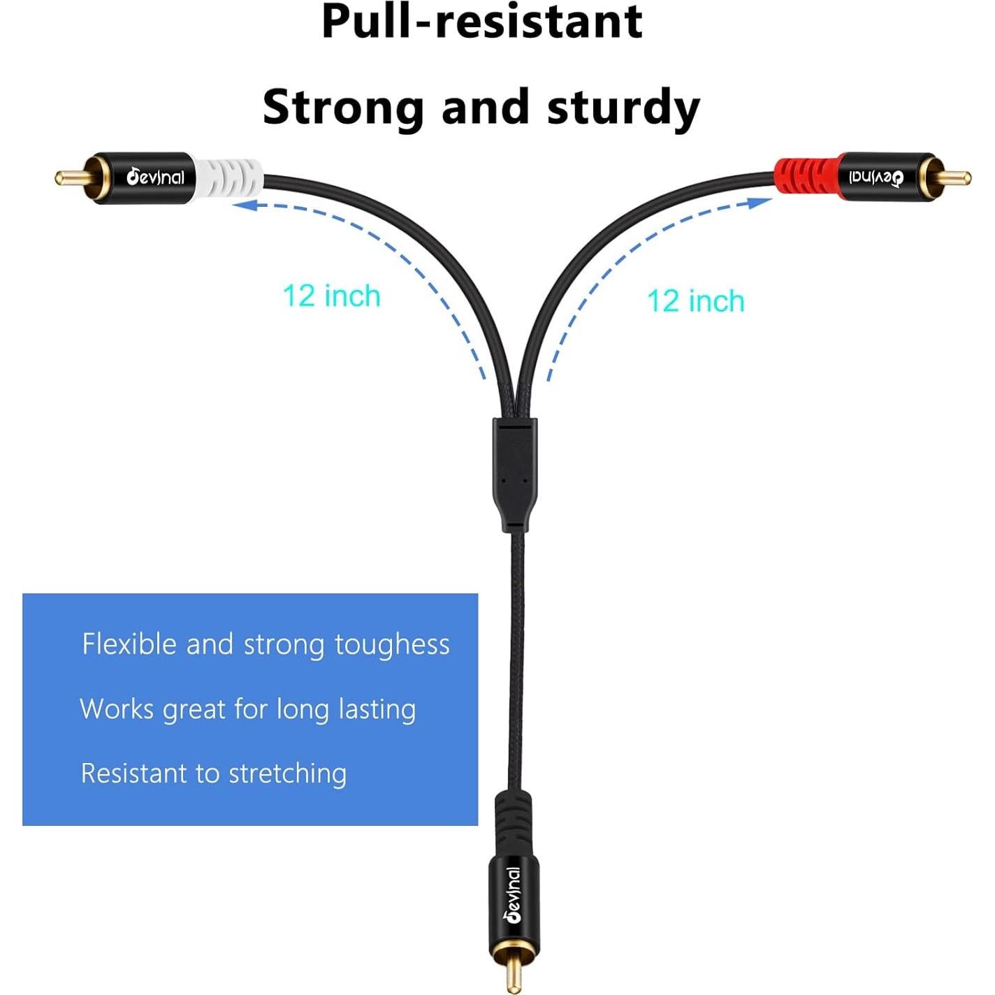 Cable Splitter RCA Macho a 2 Machos Devinal 1m Baño de Oro