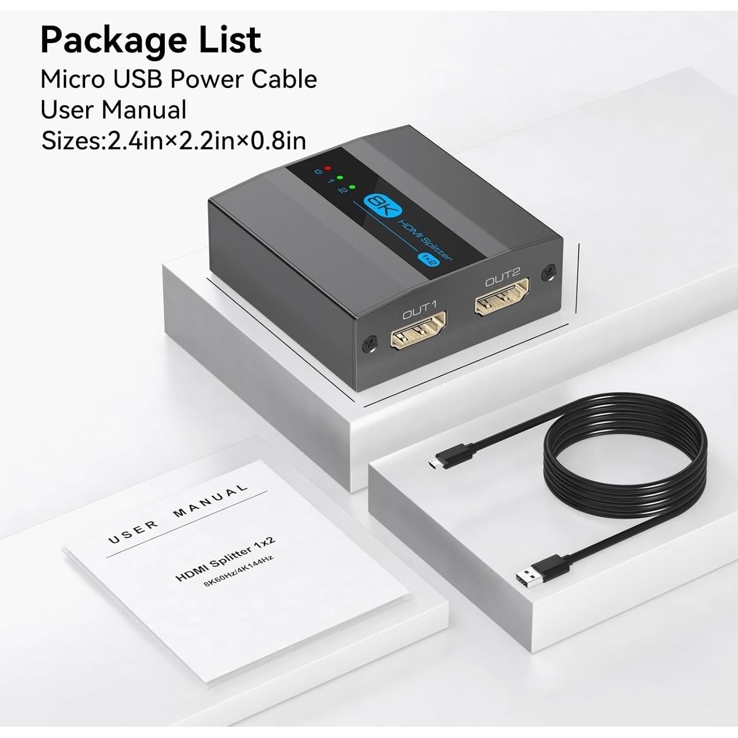 Divisor HDMI 1 en 2 FQuanmap 8K 60Hz EDID HDCP 2.3