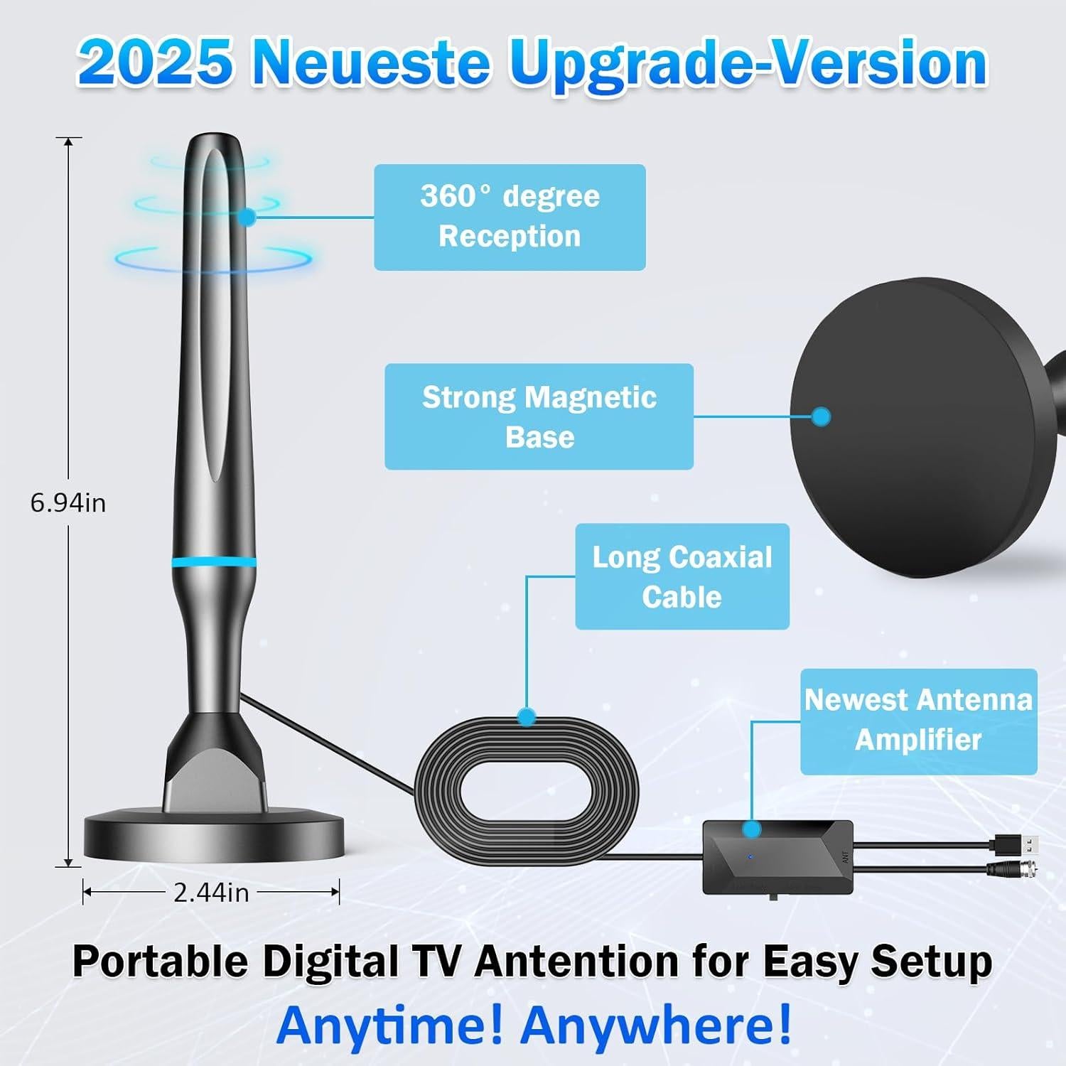 Antena de TV Digital Interior DGUPSP 360° HDTV 1080P 4K