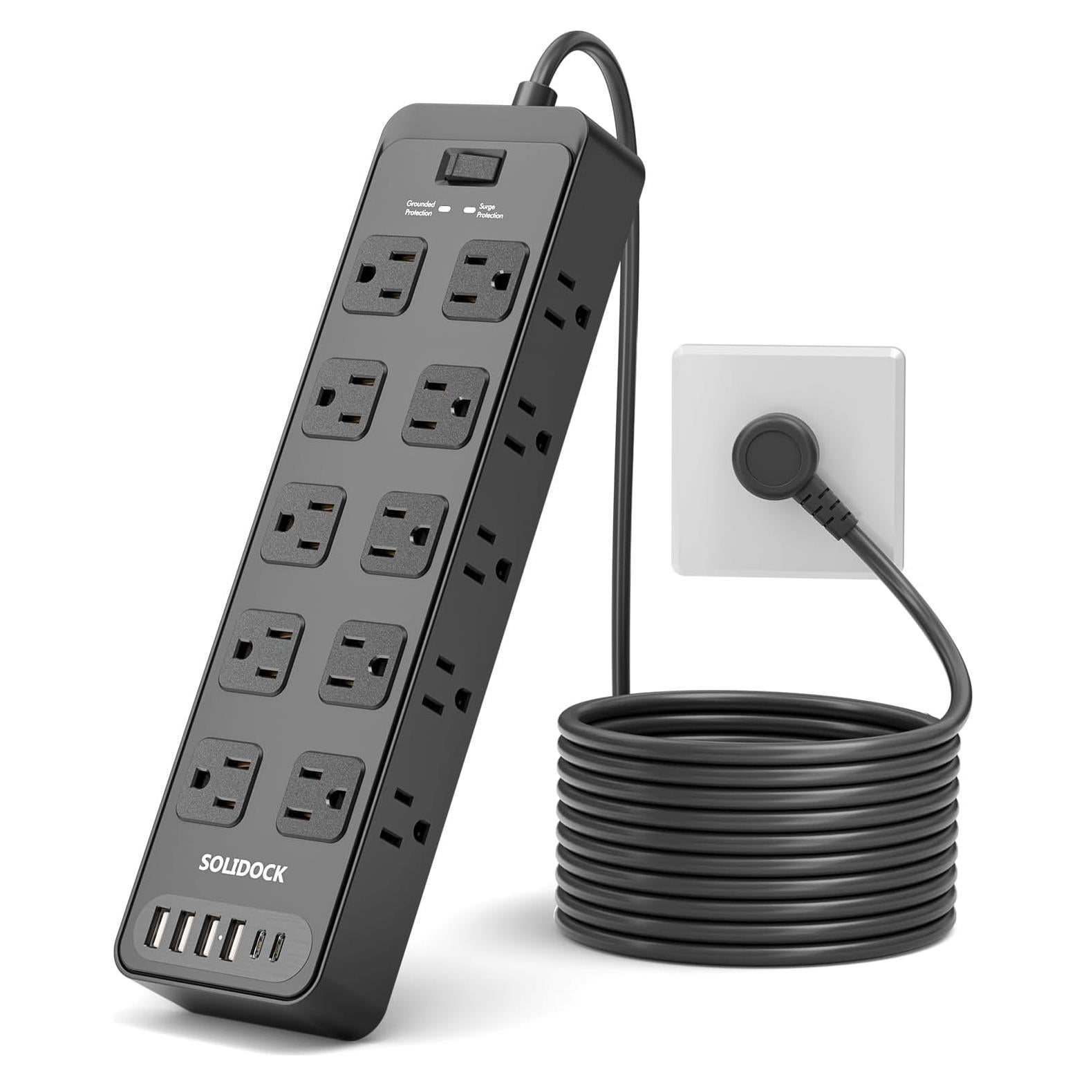 Regleta de Enchufes TuoJia 20 Salidas CA 6 USB 1.83m Negro