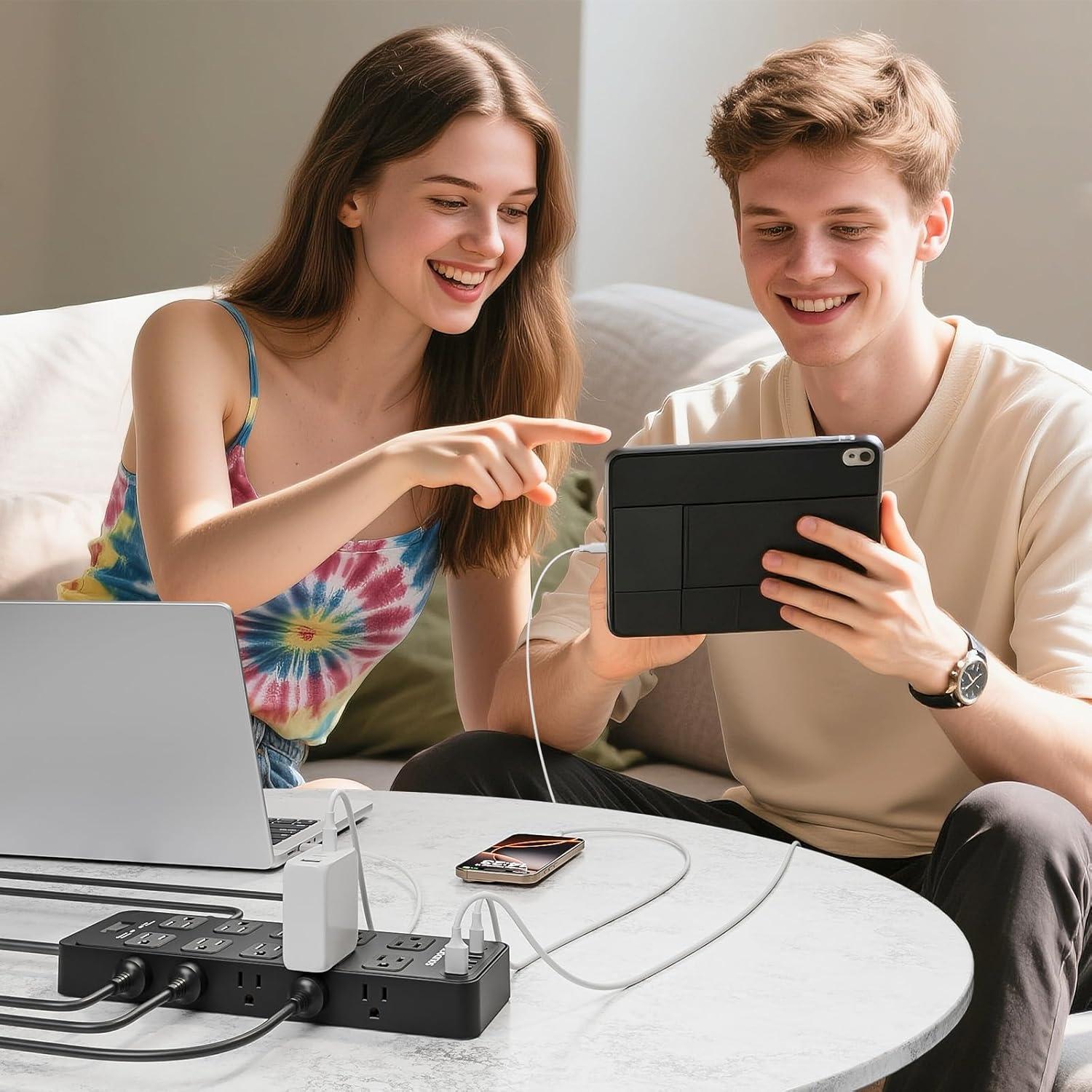 Regleta de Enchufes TuoJia 20 Salidas CA 6 USB 1.83m Negro