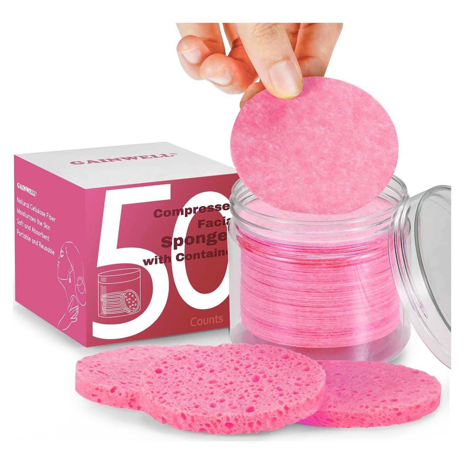 Esponjas Faciales Comprimidas GAINWELL 50 Pcs Rosa Reutilizables