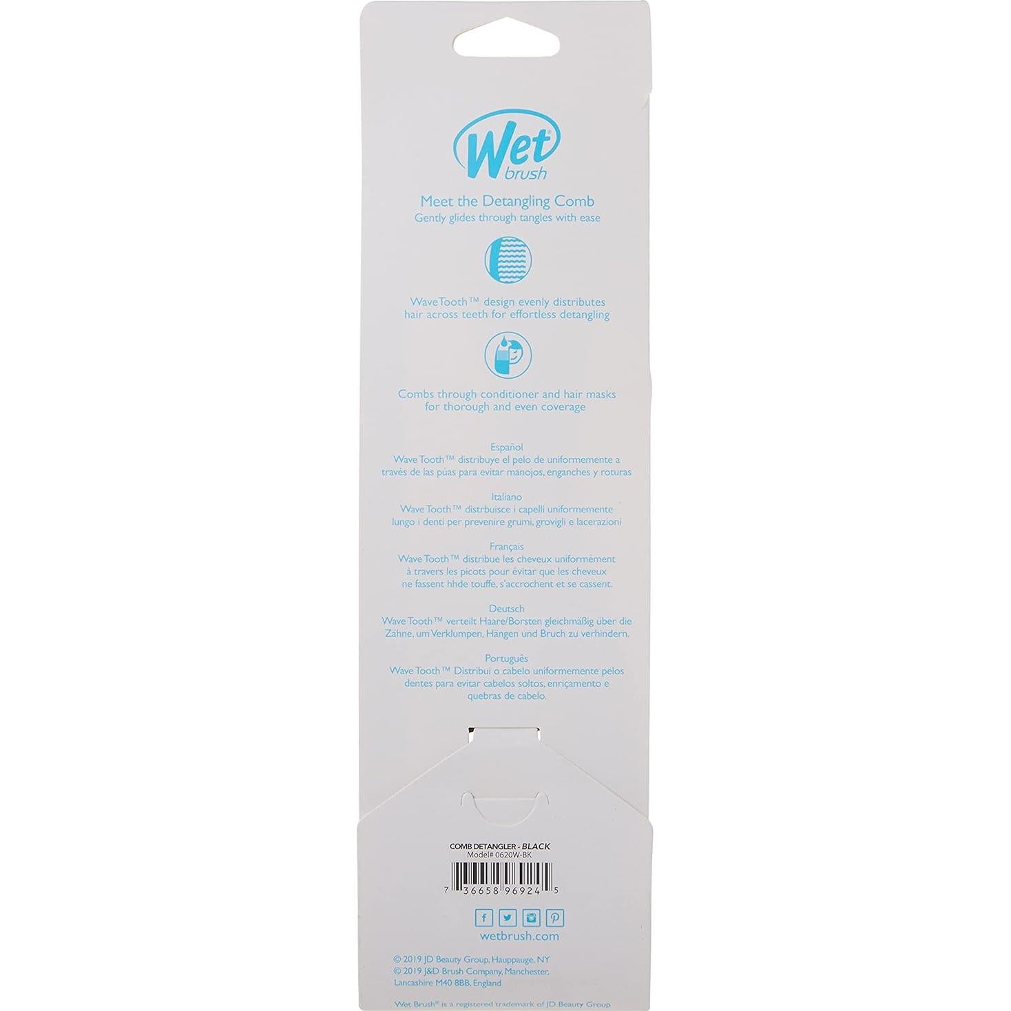 Peine Desenredante Wet Brush Negro - Dientes Anchos 10.5cm