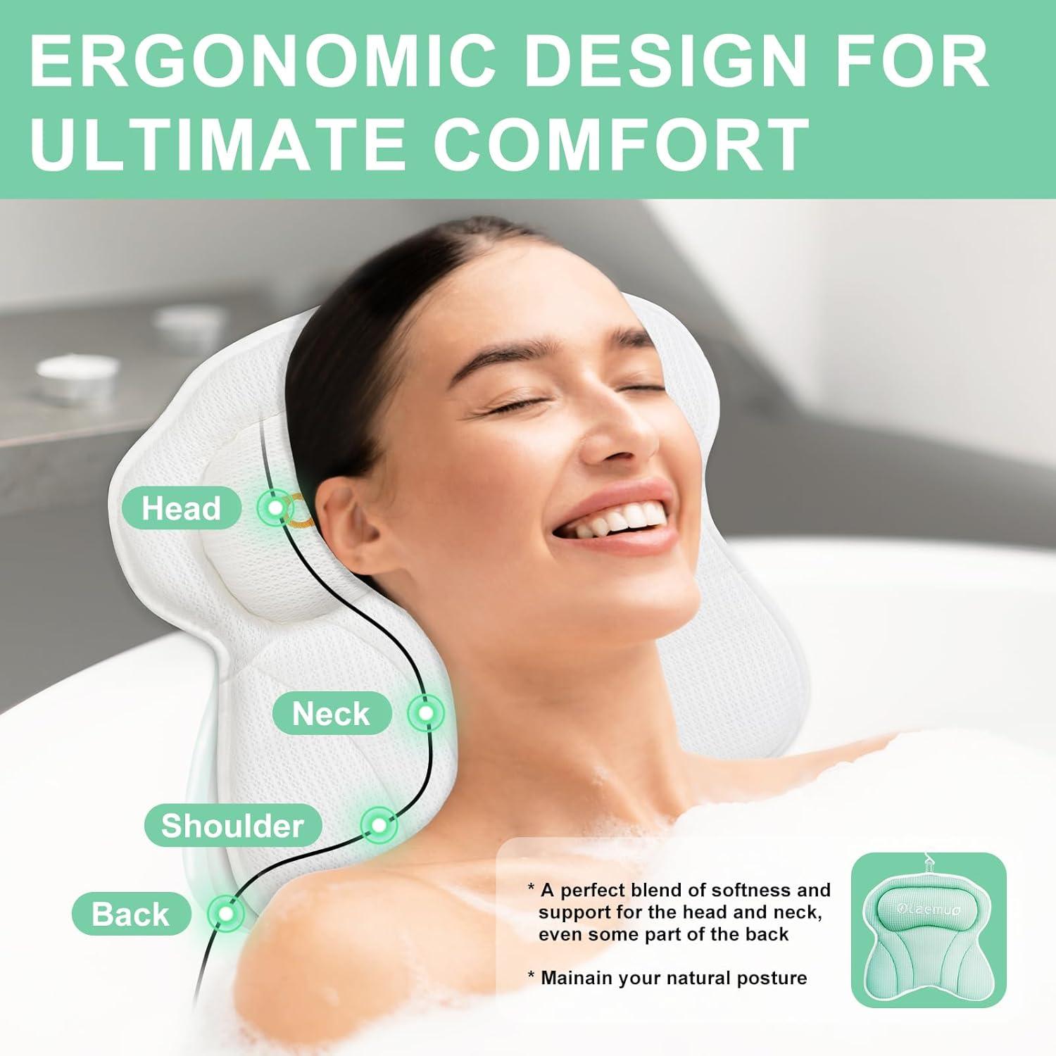 Almohada de Baño Olaemuo Verde Claro con Ventosas y Malla 4D