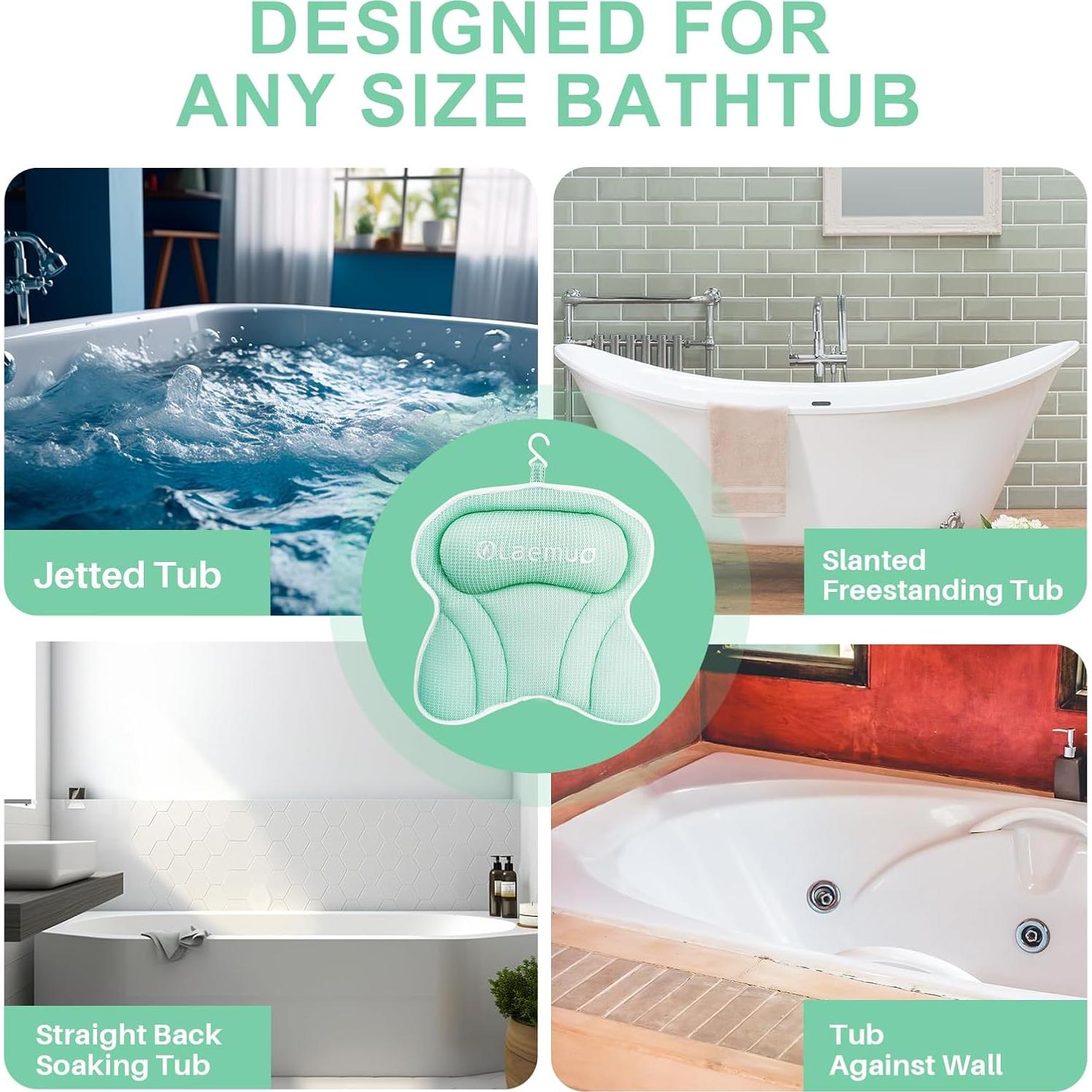 Almohada de Baño Olaemuo Verde Claro con Ventosas y Malla 4D