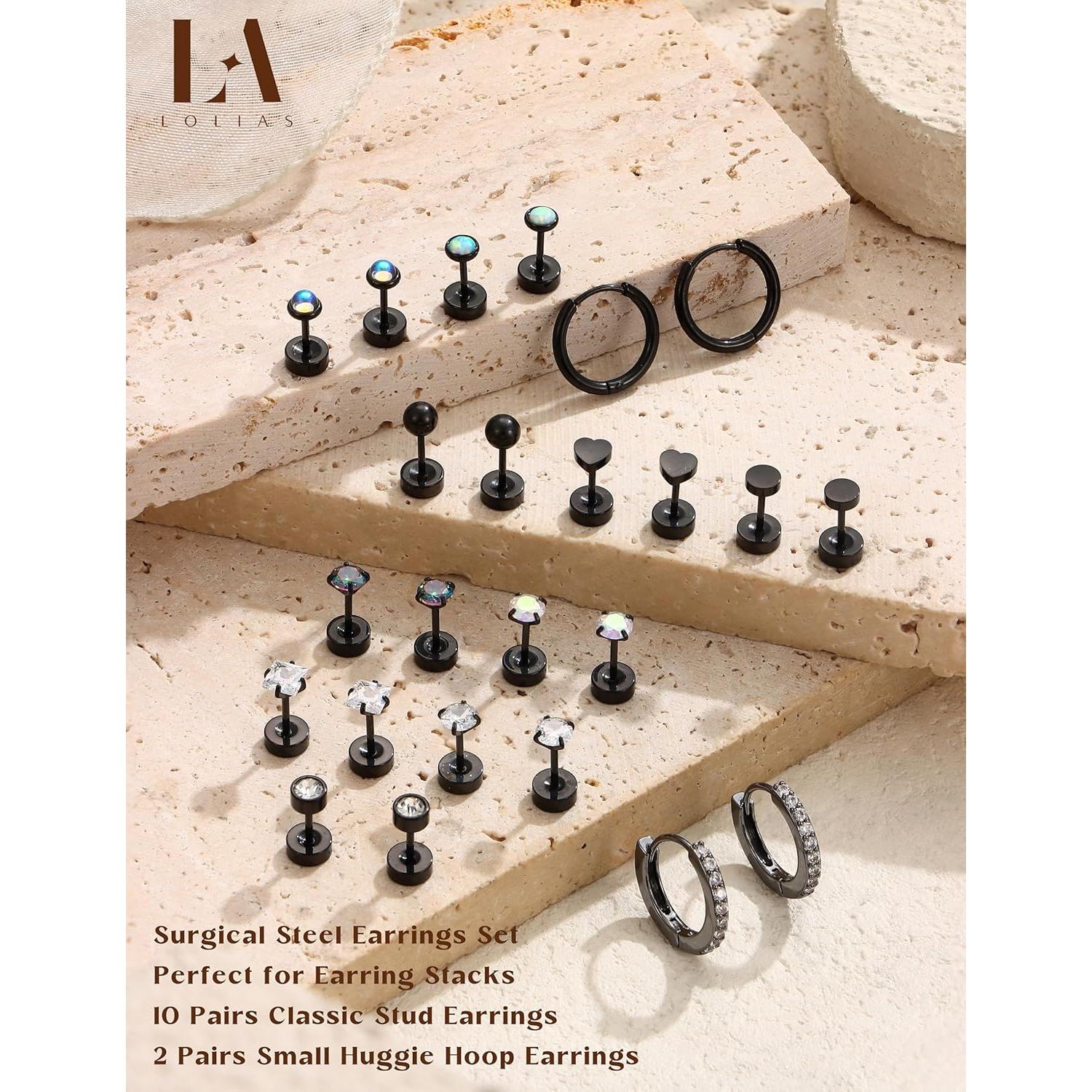 Pendientes Hipoalergénicos LOLIAS Acero Quirúrgico 20G Negros