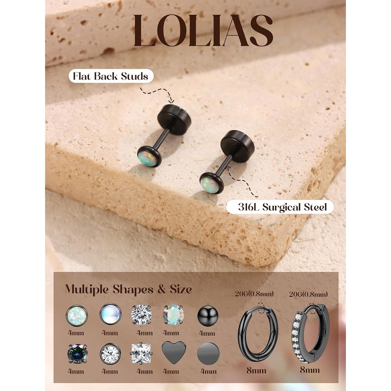 Pendientes Hipoalergénicos LOLIAS Acero Quirúrgico 20G Negros