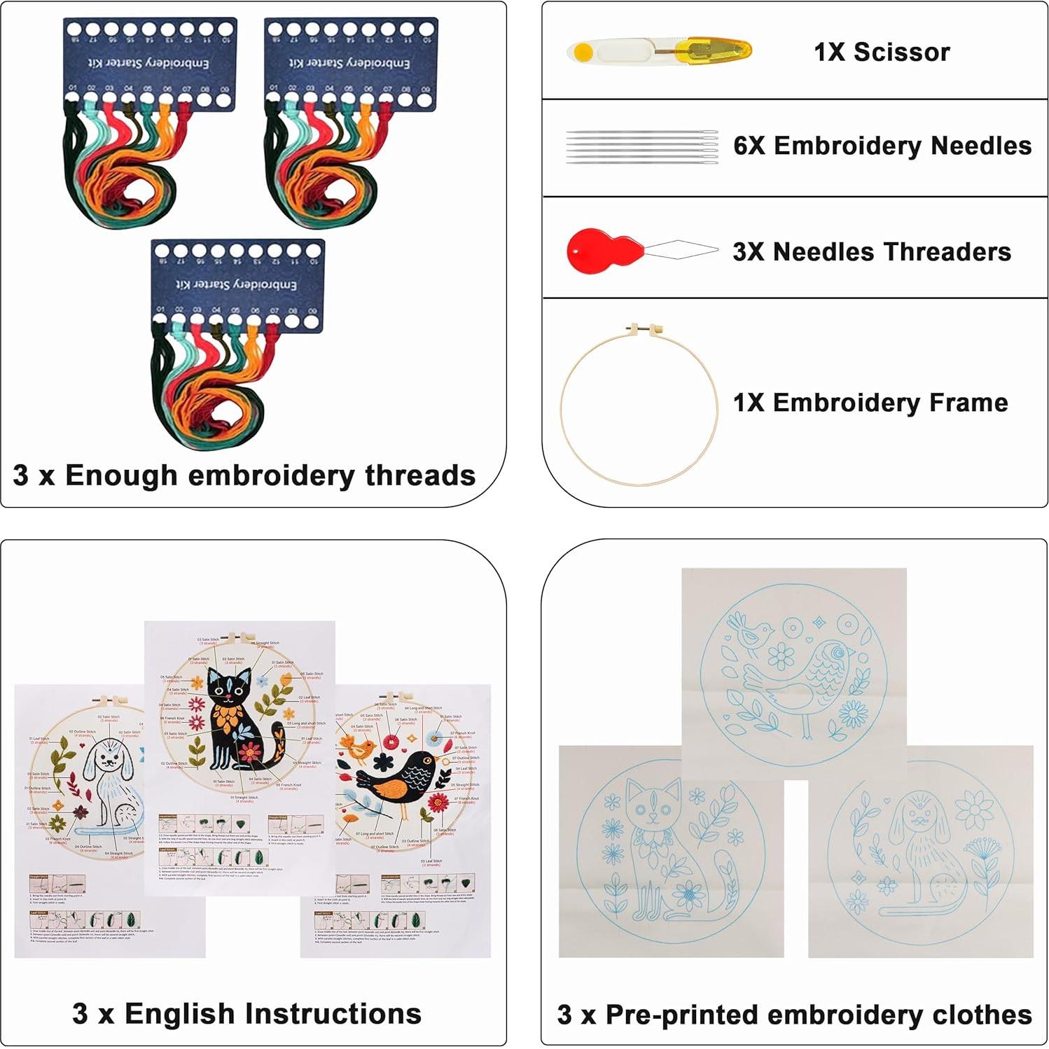 Kit de Bordado para Principiantes Maydear con Aro y Patrones