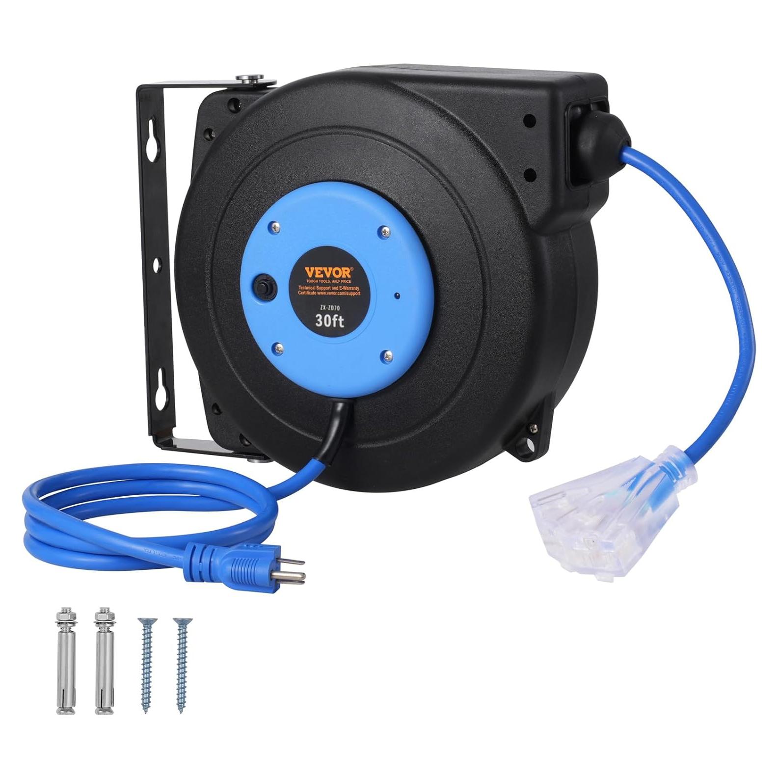 Carrete de Cable de Extensión Retráctil VEVOR 30 pies 16AWG