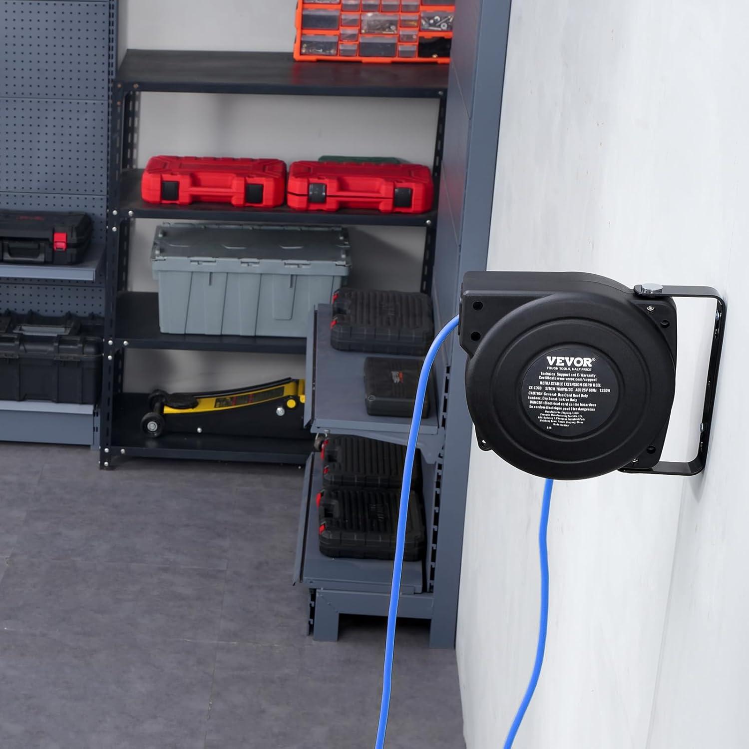 Carrete de Cable de Extensión Retráctil VEVOR 30 pies 16AWG