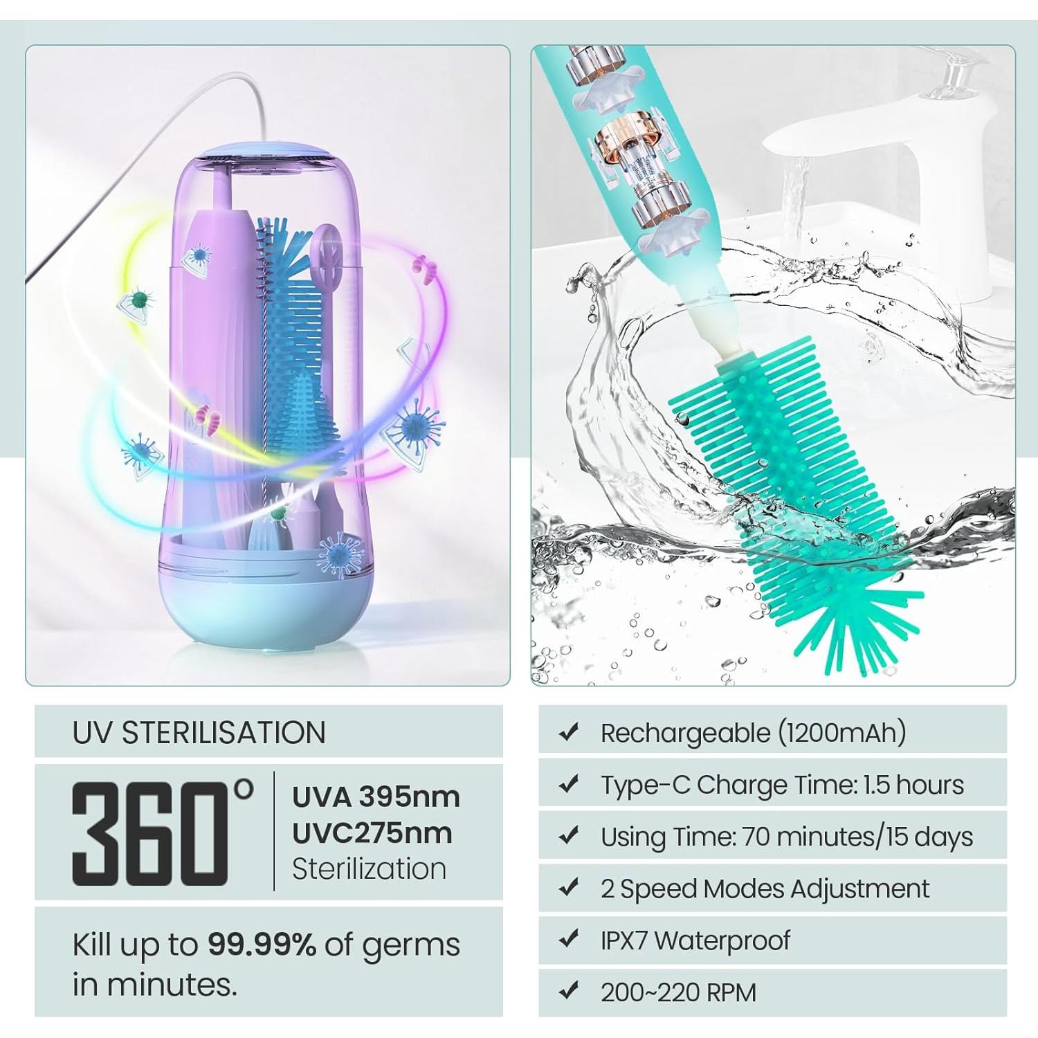 Limpiador Eléctrico de Botellas Duoffanny Verde 9 en 1